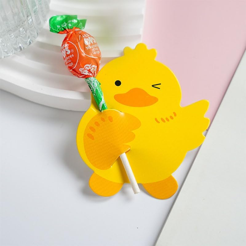 Ximimark 1Set/100Pc Cute Little Yellow Duck +Bunny Party Lollipop Decoration Card Christmas Decoration Supplies Easter Gift image number 6