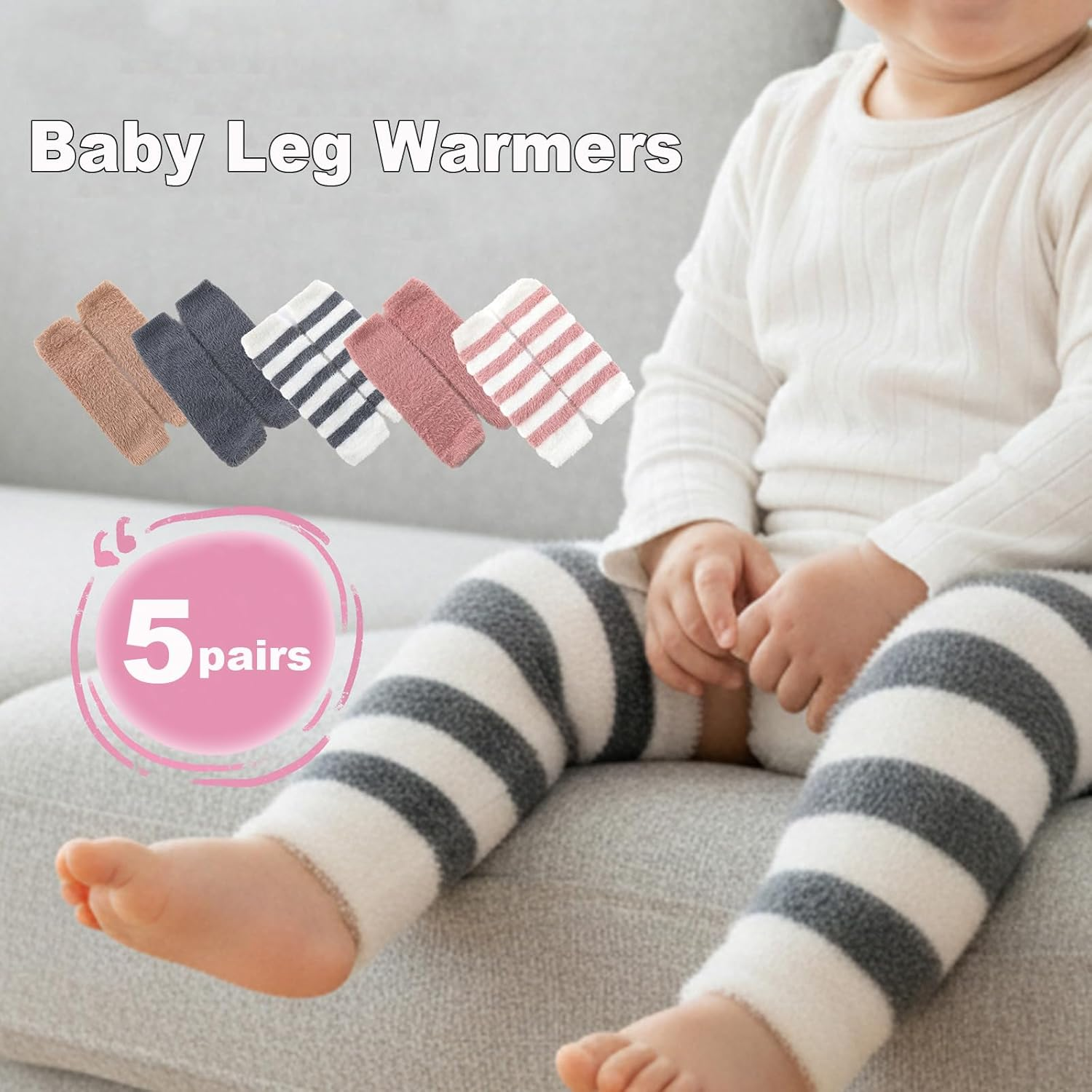 MOMSMENU Baby Leggings Winter Infant Leg Warmers 3-24 Months for Kids Boys Girls 5 Pairs image number 4
