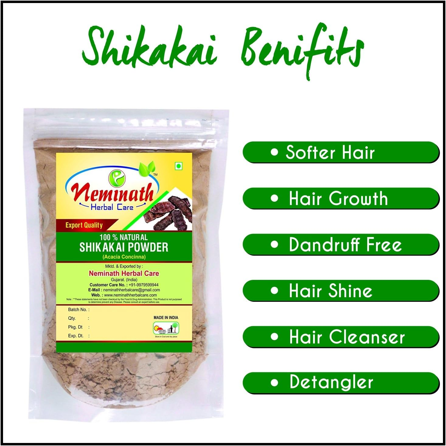 Organic Shikakai Powder Natural 100% Pure (ACACIA CONCINNA) Powder for GORGEOUS HAIRS NATURALLY by Neminath Herbal Care (100G) image number 3