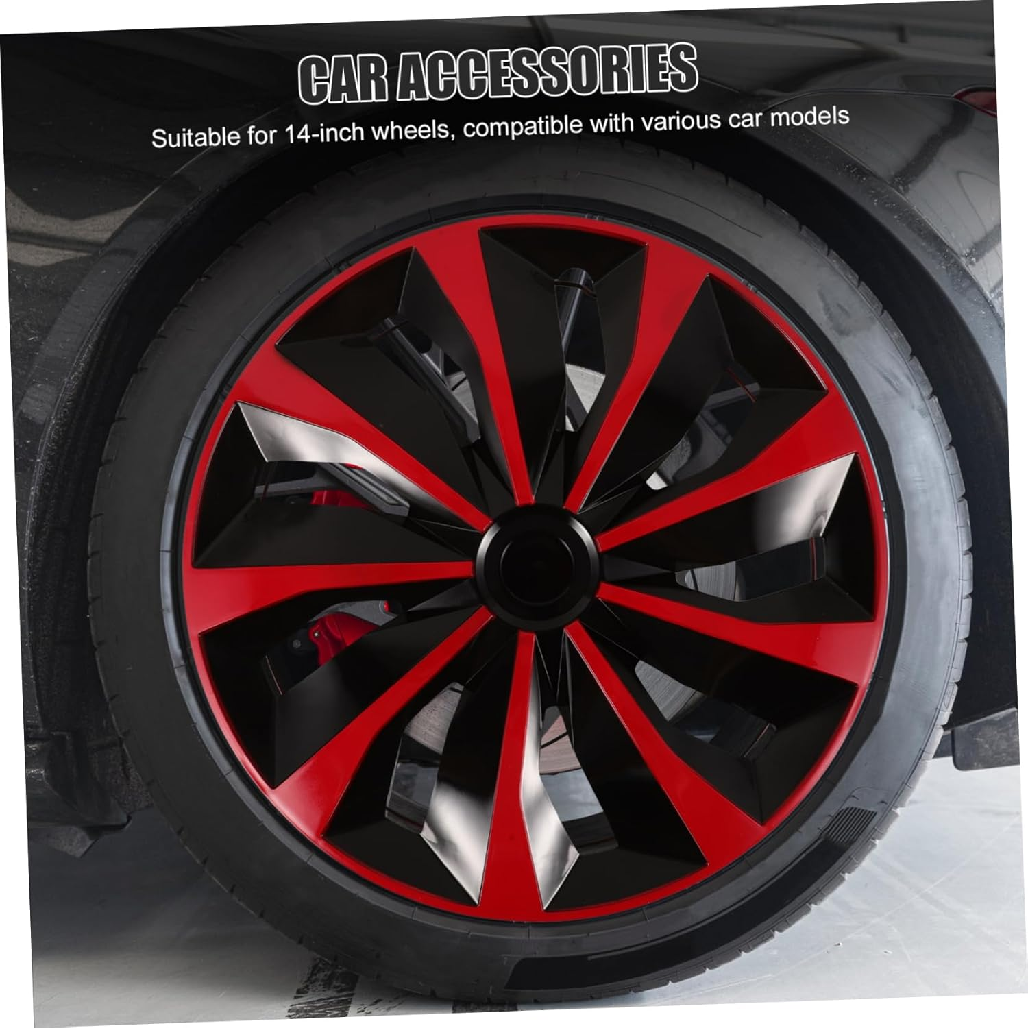 FELTECHELECTR Automotive Car Hubcap 14-Inch Rim Covers Red Black Replacement Hubcaps for Cars Universal Wheel Cover Decorative Hub Caps Suitable for Passenger Vehicles image number 3