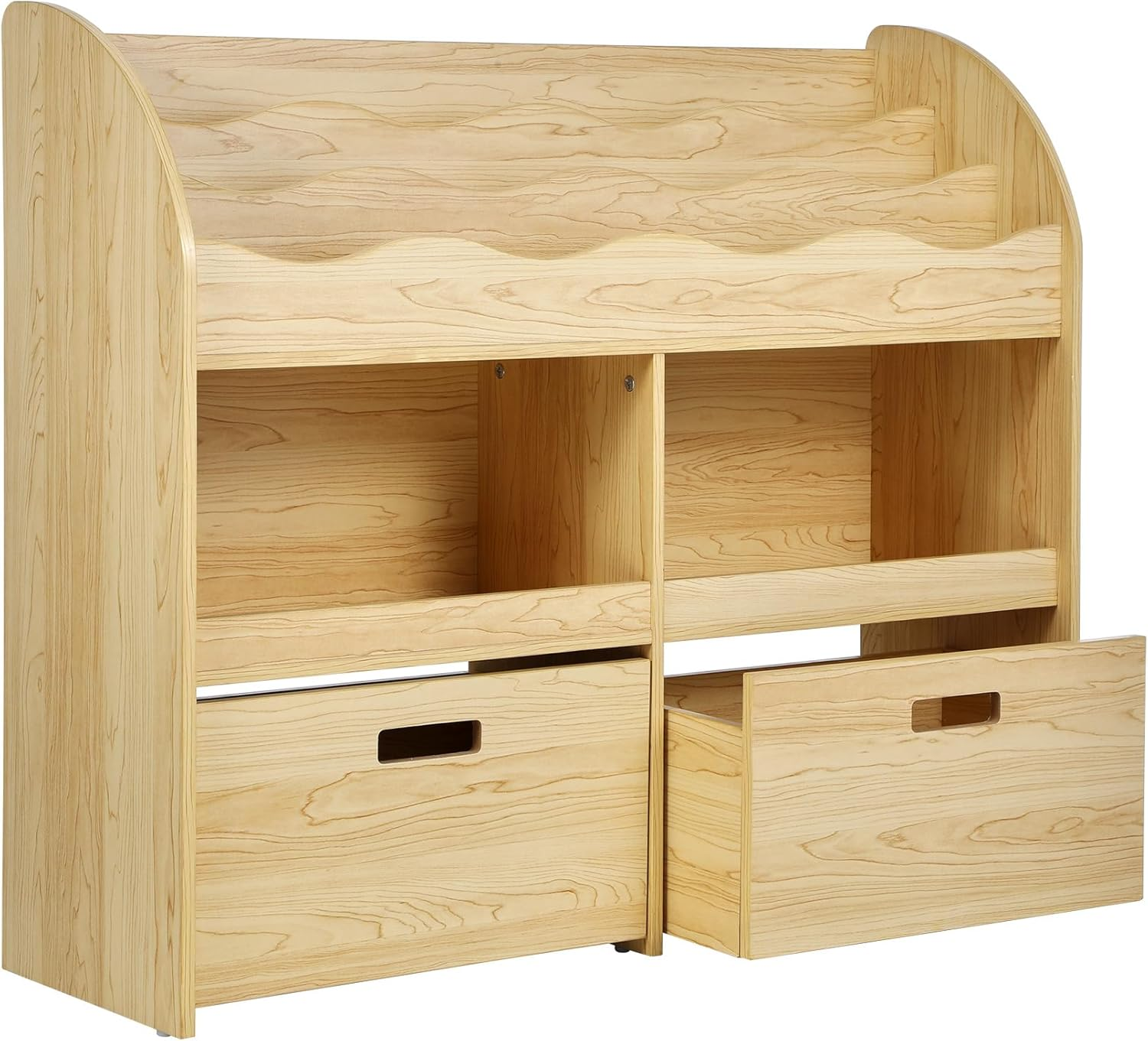 Oikiture Kids Storage Children Bookshelf Toy Storage Natural image number 4