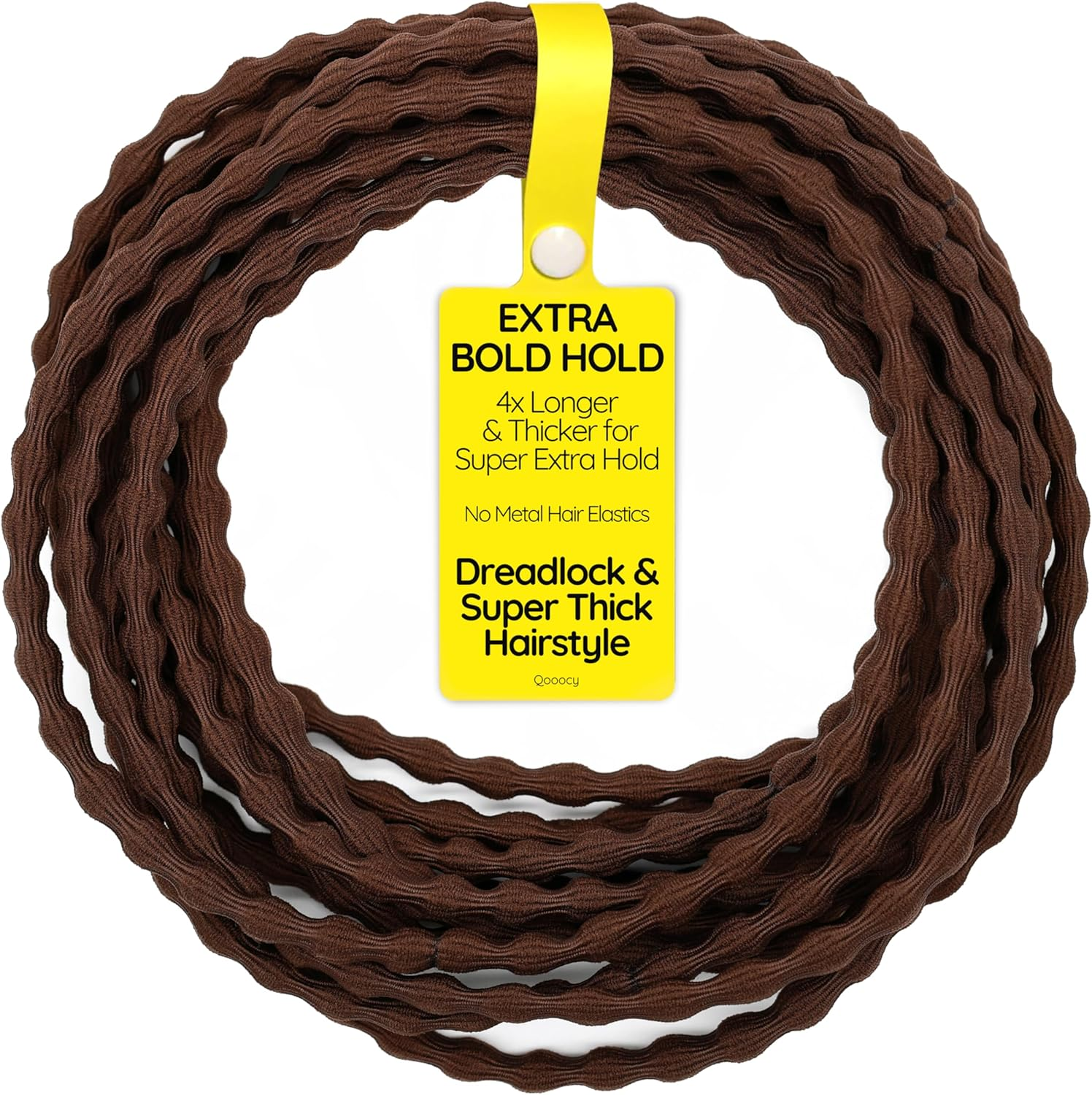 12-Pack 4X Extra Long Hair Ties - Ideal for Dreadlocks, Curly, Extra Thick Hair - Durable, Oversized, and Gentle Ponytail Holders, XXX, Brown