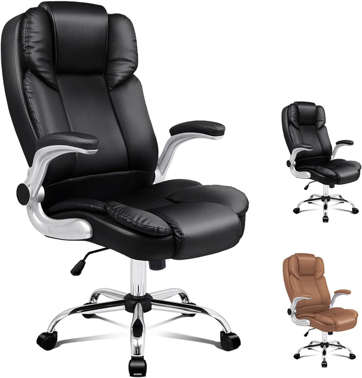 ALFORDSON Executive Office Chair, Ergonomic Computer Home Desk Chair with Adjustable Armrests, Swivel High Back Leather Video Game Chairs (Saxon Brown)