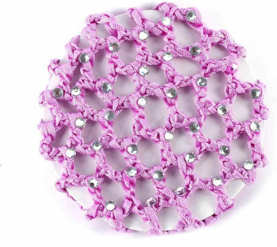 SHTGOI Pack of 2 Hair Net Bun with Rhinestone Bun Hairstyle Aid Fabric Knot Net Glitter Crystal Hair Nets Hairstyles Elastic Bun Net for Girls Women Ballet Gymnastics Figure Skating Dance Light Purple image number 3