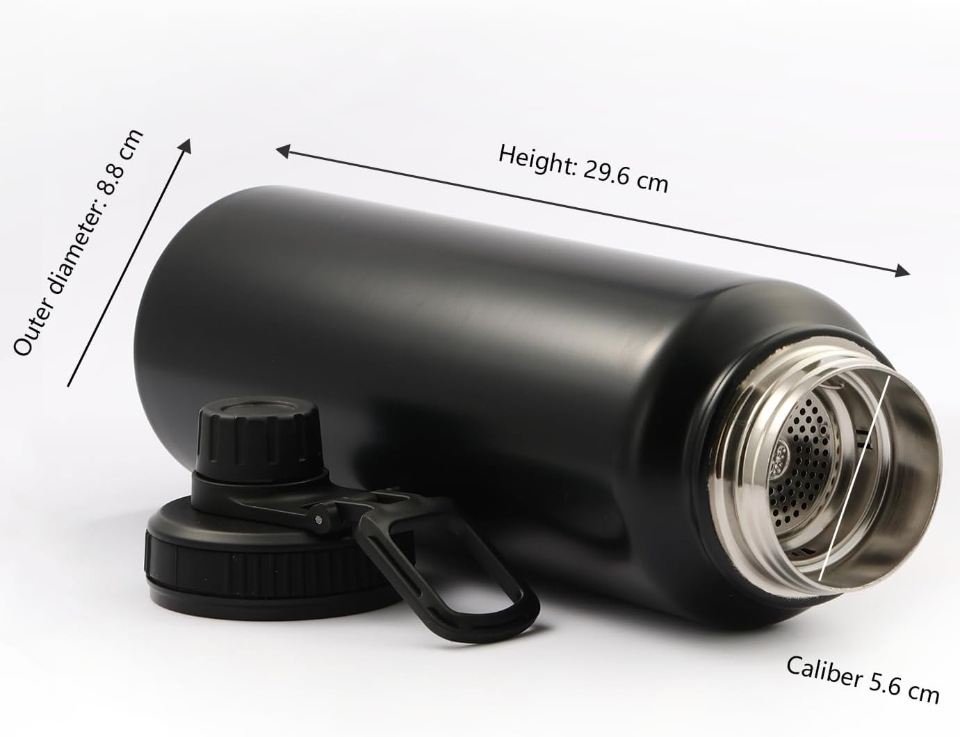 Okam 1L Drink Bottle Leak Proof Tea Infuser Bottle, Black - Stainless Steel Double Layer Vacuum Insulated - Dual Drink Hole, Tea/Fruits Strainer - Handle-For Hot/Cold Water, Tea, Infuser Travel Bottle