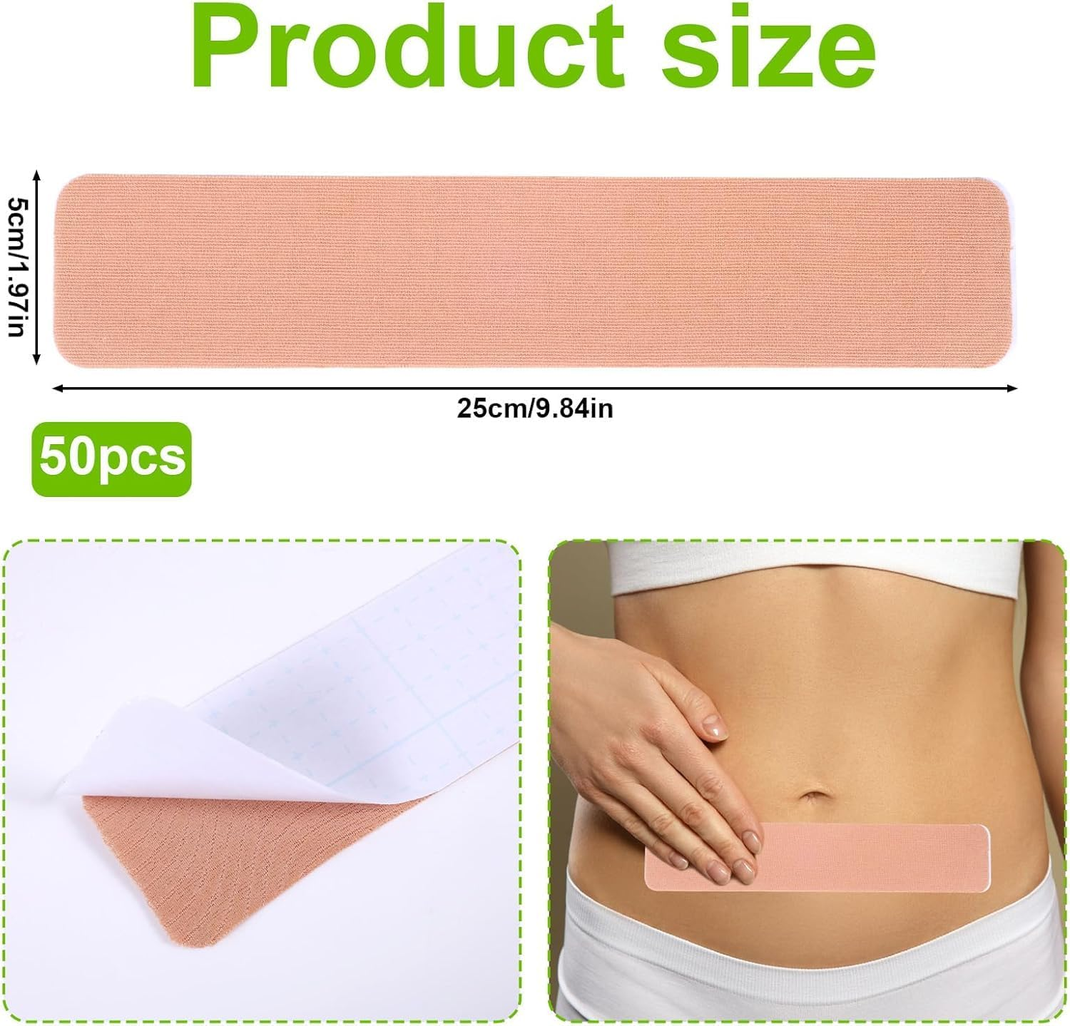Elastic Arm Lift Belly Tuck Body Skin Tape, 50Pcs Tummy Lifting Tape Body Control Precut Adhesive Strips, Tummy Tape Precut Kinesiology Lift Body Tape for Women image number 5