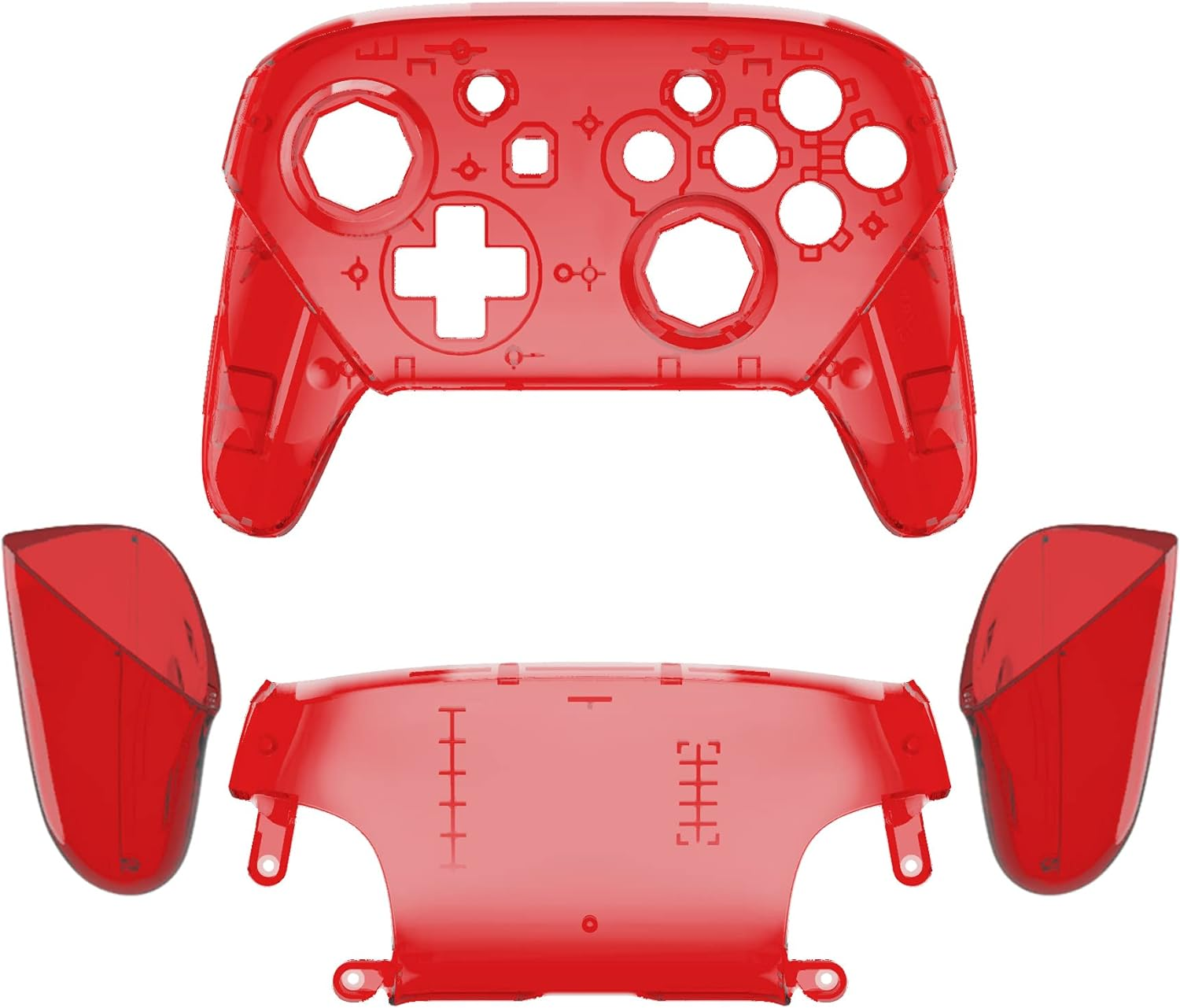 Extremerate Clear Red Octagonal Gated Sticks Faceplate Backplate Handles, DIY Replacement Grip Housing Shell Cover for Nintendo Switch Pro Controller - Controller NOT Included image number 1