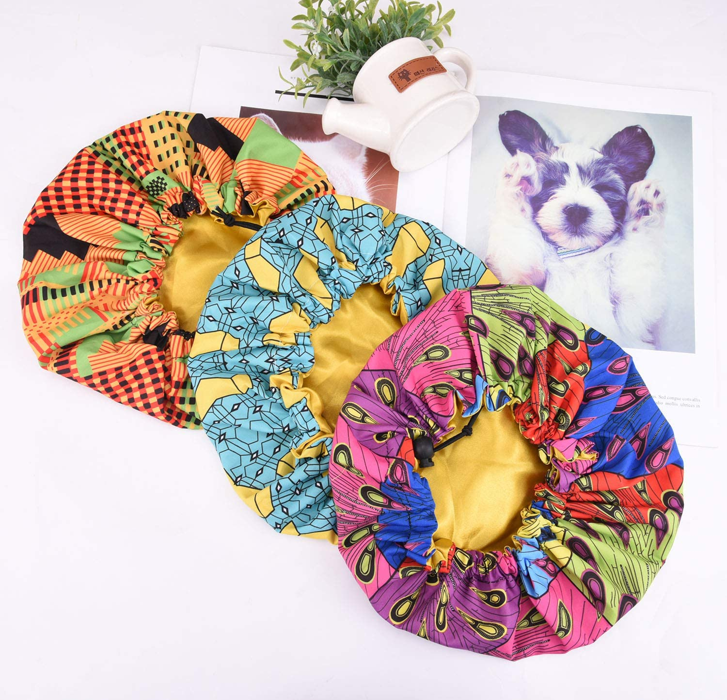 3 Pieces Kids Satin Bonnet Adjustable Sleeping Cap Soft Silk Flower Night Hats for Natural Hair Teens Toddler Child Baby Reversible Double image number 5