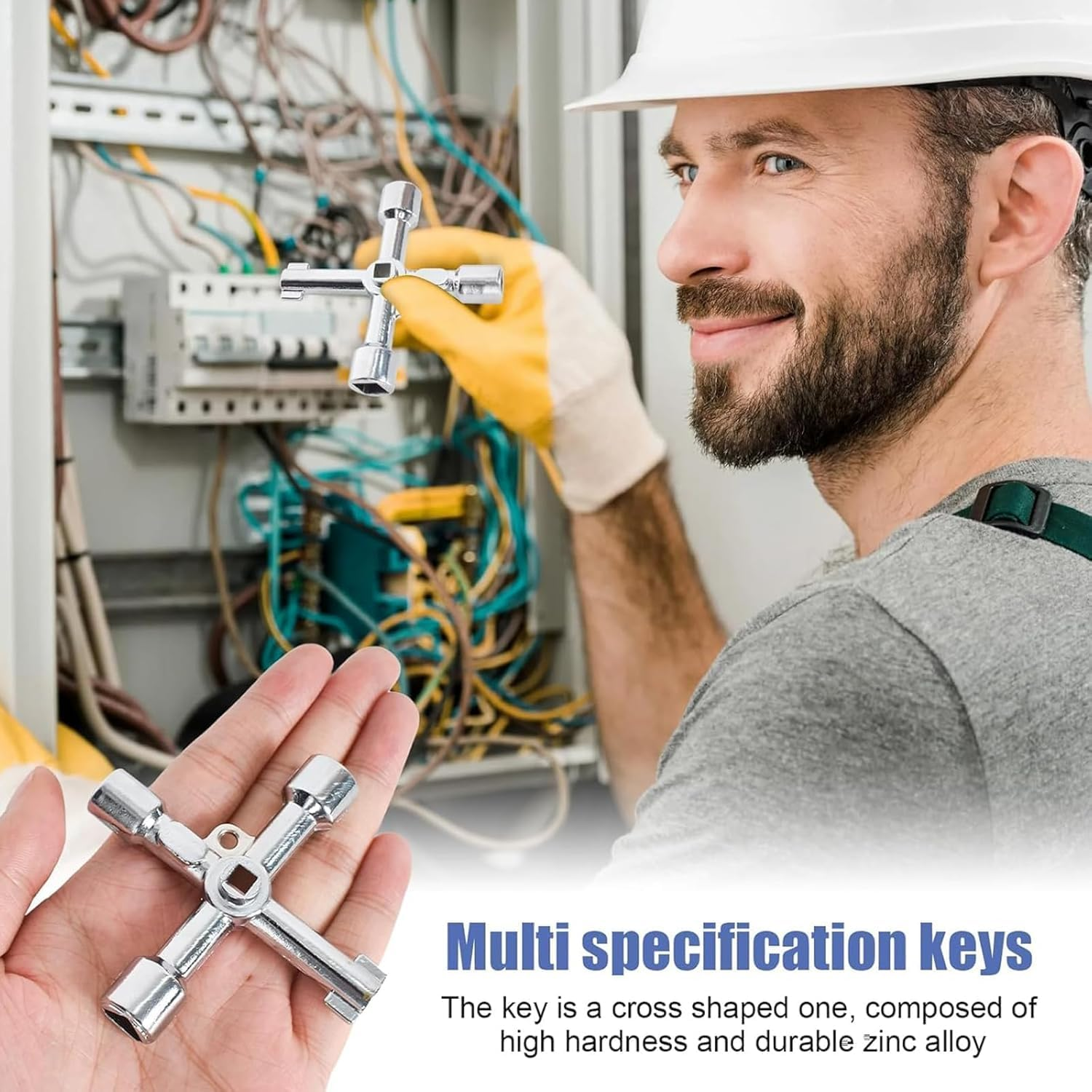 4-Way Multi-Functional Utilities Key,Plumbing Key Wrench,Electric Cabinet Keys,Electricians Tools for Water Meter Valve Electric Box Cupboard Cabinet(3Pcs,Silver) image number 4