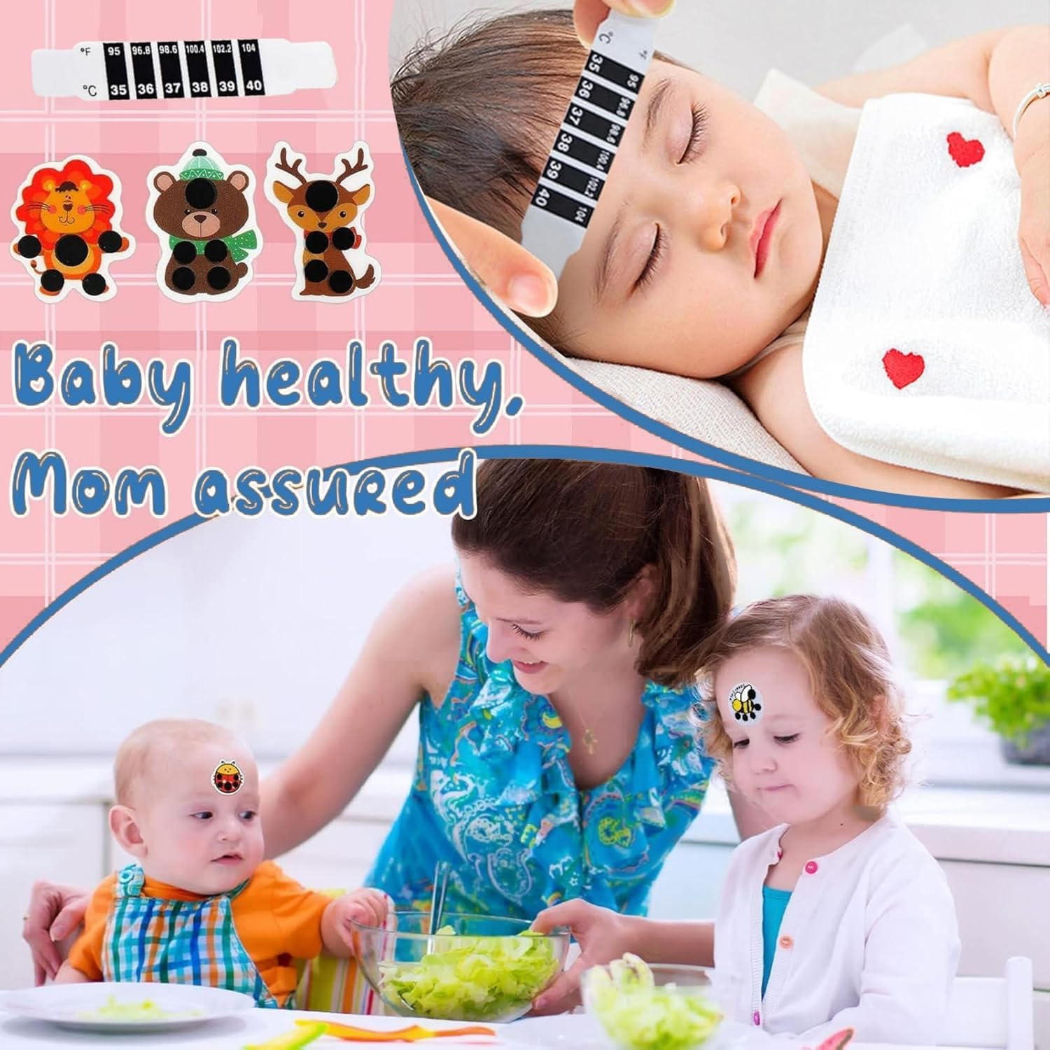 Temperature Strips, 8 Stick-On Fever Indicators Kids Cartoon Stickers Temperature Fever Patches, 10 Quick Check Thermometer Strips, Reusable Portable Forehead Thermometer for Home School Travel image number 2
