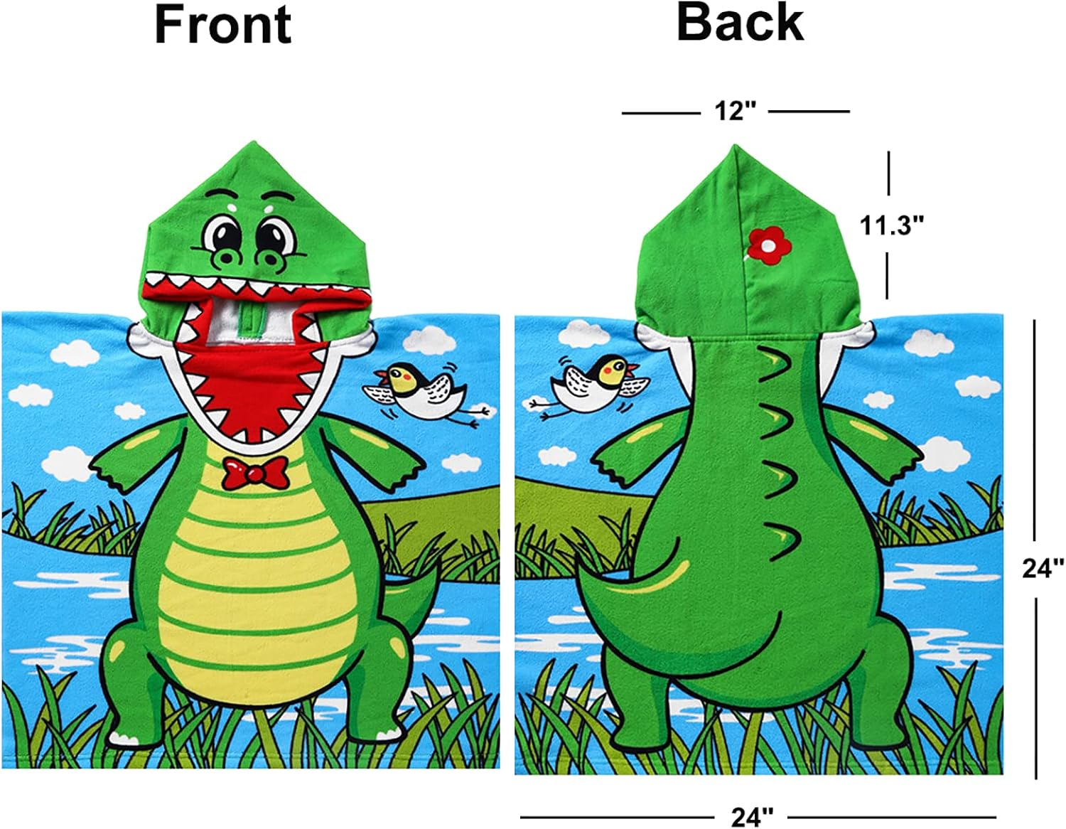 Kids Hooded Beach Towel for Age 1-6 Years Toddler Baby Boys - Soft Microfiber Super Absorbent Poncho Towel, Multi-Use for Bath/Swim/Pool/Shower 23.6 X 23.6 Inch