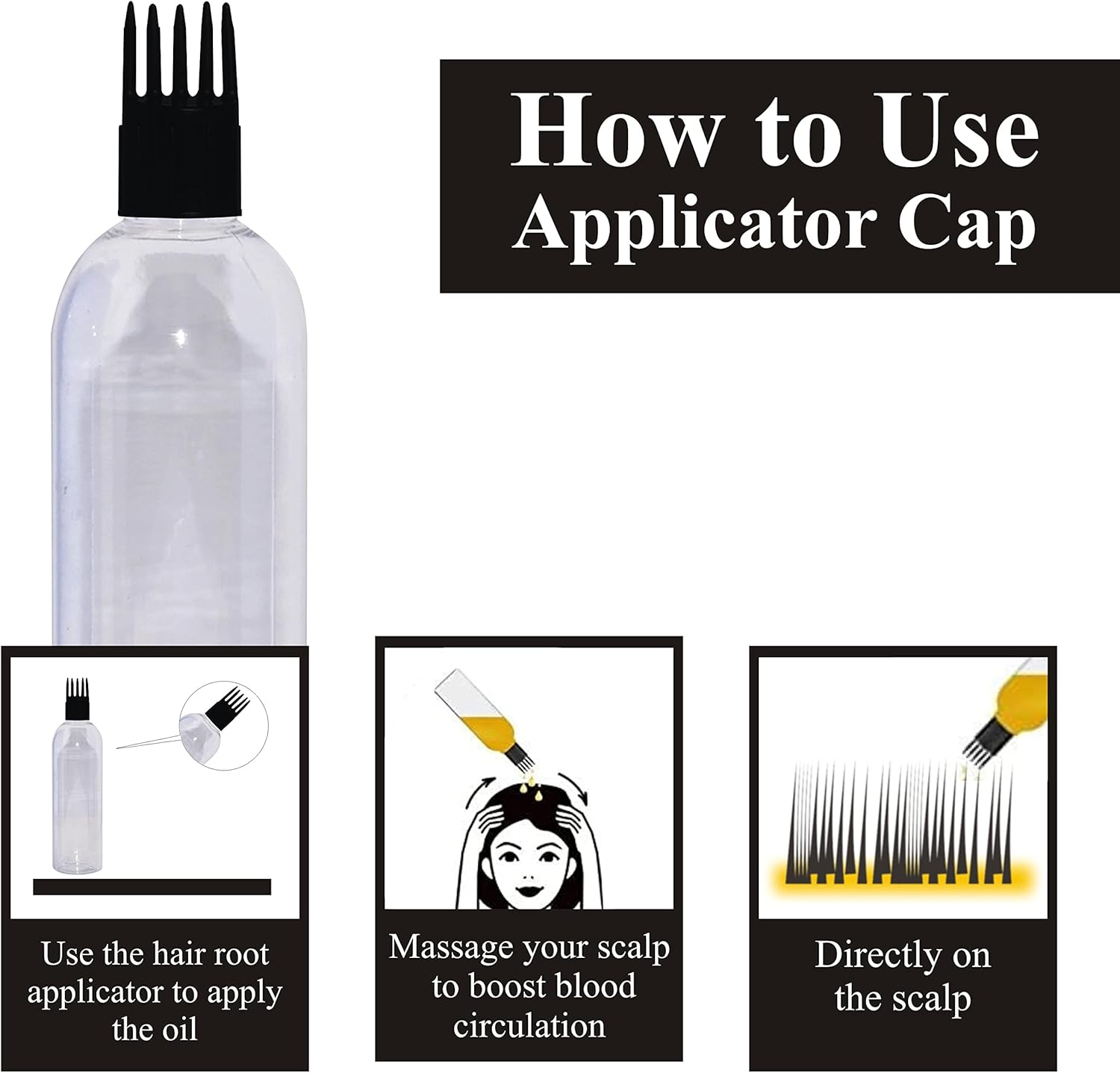 Zenvista Meditech 100Ml Transparent Bottle with Applicator & round Black Color Cap, Very Useful, for Hair Oil, Shampoo, Medicines (Pack of 5) image number 3