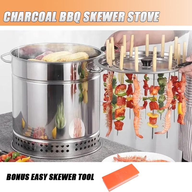 Large Camping Outdoor Cooking Stainless Steel Skewer Barrel Grill Charcoal BBQ image number 6