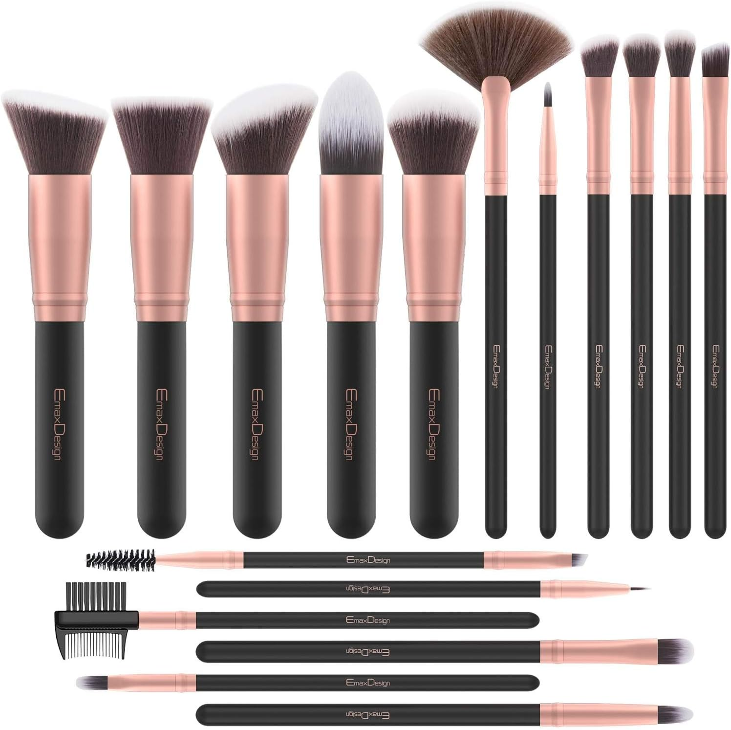 Emaxdesign Makeup Brushes 17 Pieces Premium Synthetic Foundation Brush Powder Blending Blush Concealer Eye Face Liquid Powder Cream Cosmetics Brushes Kit (Rose Gold) image number 1