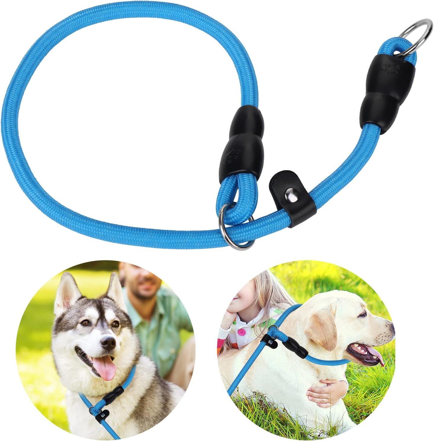 TIESOME Slip Collar Train Choke, round Nylon Rope No Pull P-Collar for Small Medium Large Dogs (Blue S)