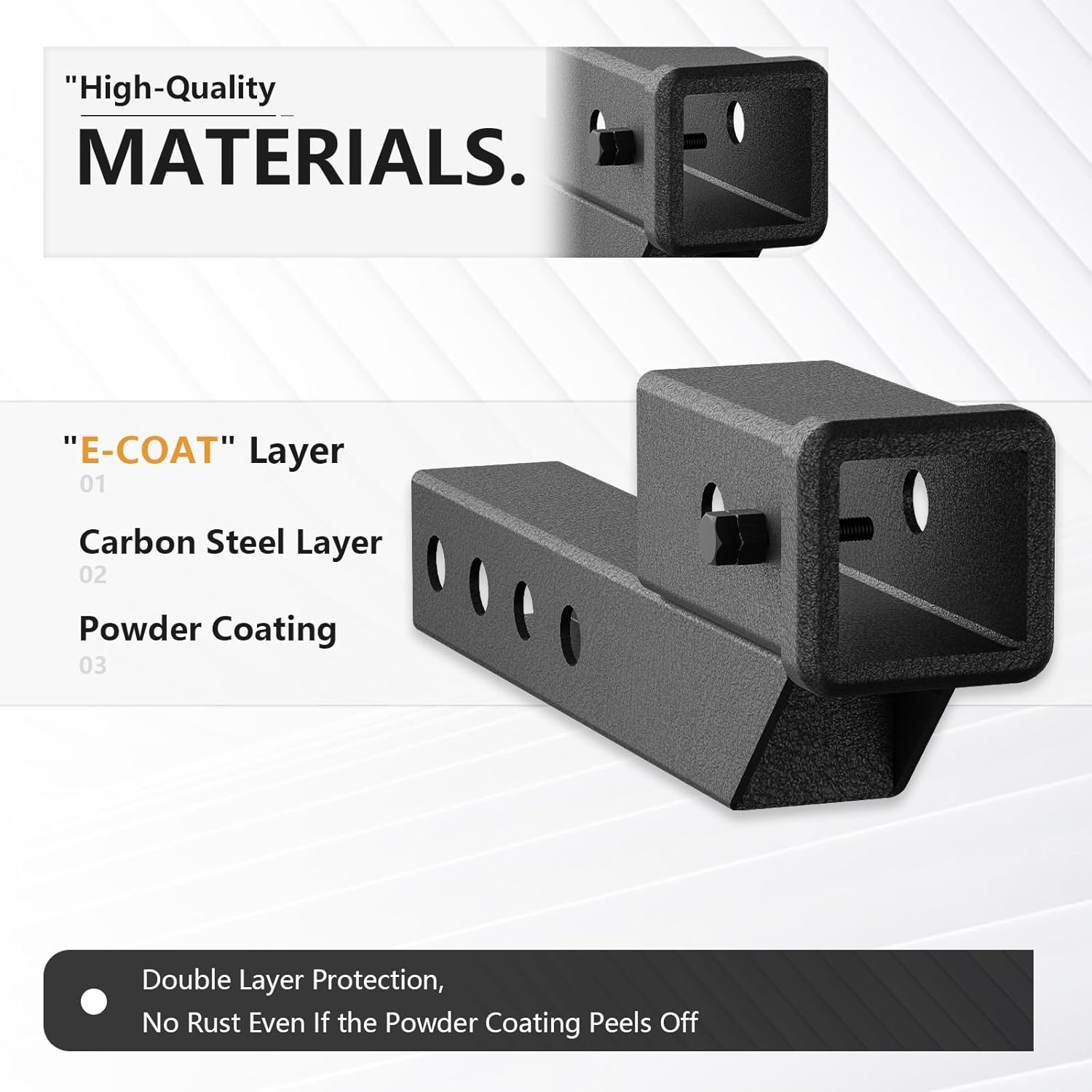 YZONA Trailer Receiver Hitch Riser & Extender Adapter, 2" Drop/Rise, Adjustable Lengths 5", 6", 8", 9", Solid Tube, 2-Inch Receiver, 7500 Lbs Towing Capacity, Matte Black image number 3