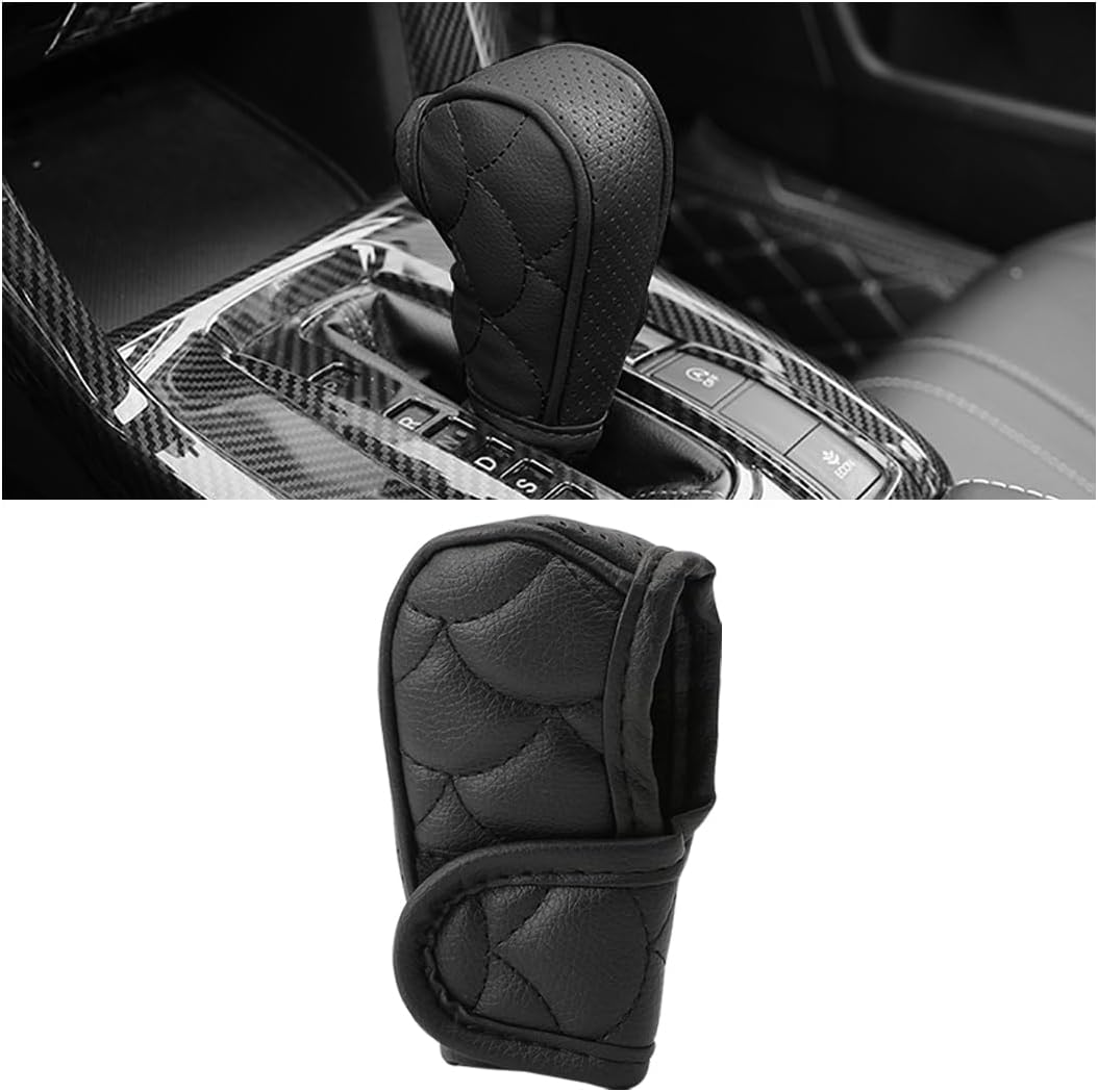 Car Gear Shift Cover, Waterproof PU Leather Manual/Automatic Automotive Gear Stick Shift Knob Rod Dust Cover Protector with Velcro, Vehicle Interior Accessories