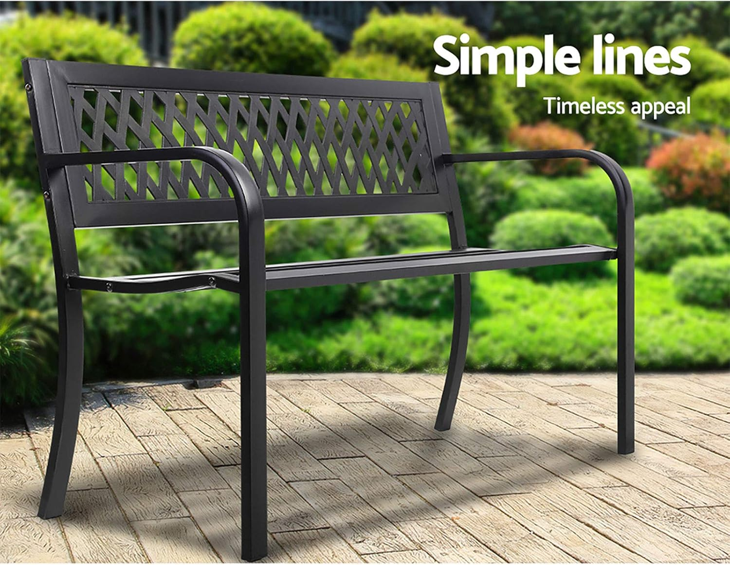 Gardeon Outdoor Garden Bench Seat, 119Cm Length Cast Iron Benches Relax Lounge Chair Dining Chairs Lounger Park Patio Porch Backyard Terrace Balcony Kids Furniture, 2 Seater Water-Repellent Black image number 6