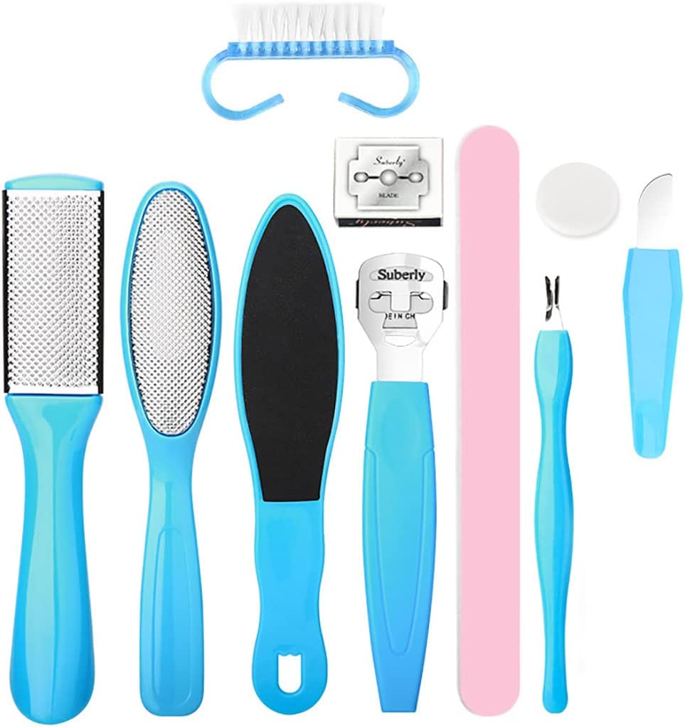 10 Pcs Foot File Rasp Set,Pedicure Tools Kit,Removing Hard Skin Cells Scrubber, Professional Stainless Steel Foot Care Shaver Kit,Callus Remover with Nail File and Cleaning Brush for Men, Women image number 2