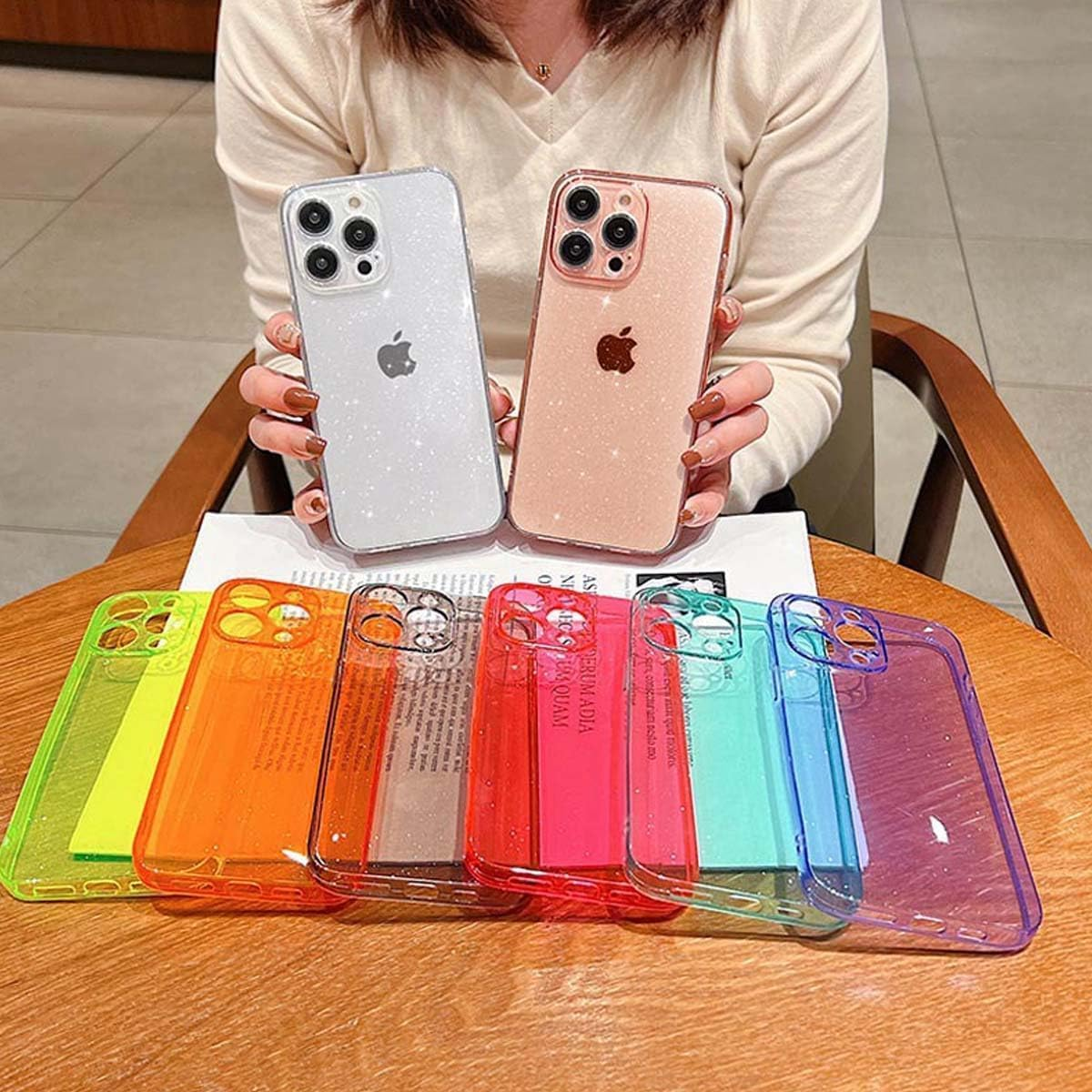 AMITOME Glitter Clear Phone Case for Iphone 13 Pro Max 6.7 Inch- Sparkle Bling Shockproof Rugged Protective Cover,Camera Lens Protection Anti-Yellowing Slim Design Crystal Transparent Case-White image number 2