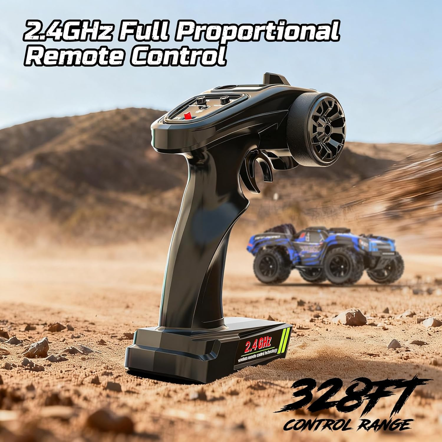 DEERC 9006E 1:12 RC Cars for Adults Boys, 45KM/H Off-Road Short Course Truck, 4WD All Terrain Remote Control Monster Truck, 2.4Ghz Waterproof Car with 2 Rechargeable Batteries, Spare Tire, LED Lights image number 4