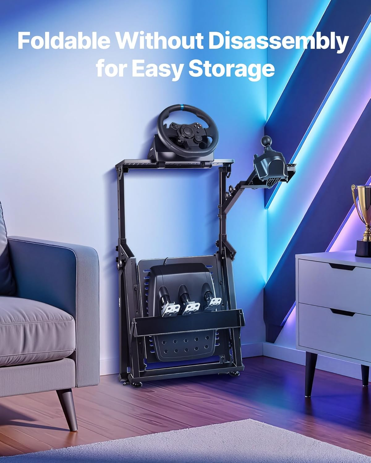 VEVOR Racing Wheel Stand, Adjustable & Foldable Simulator Stand for Logi-Tech G923 G920 G29 G27, Thrustmaster T300RS TX F458 T500RS T3PA-PRO(F1/GT) Gaming Cockpit,Pedals Simulator NOT Included image number 1