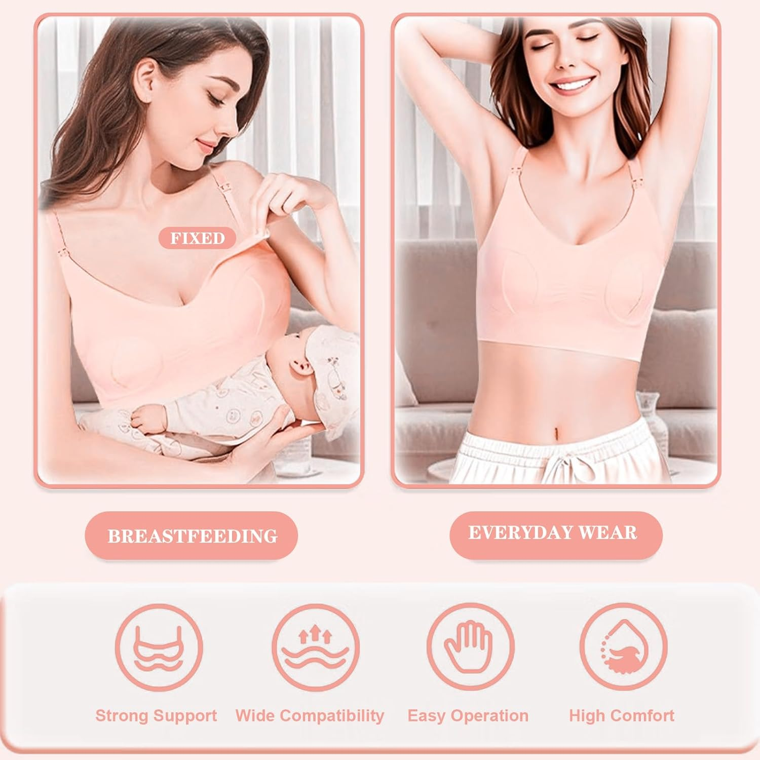 Nursing Bra for Breastfeeding, Adjustable Wireless Maternity Bra with Extra Extenders, Hands Free Pumping Bra Spectra for Breast Pumps（Pink） image number 6