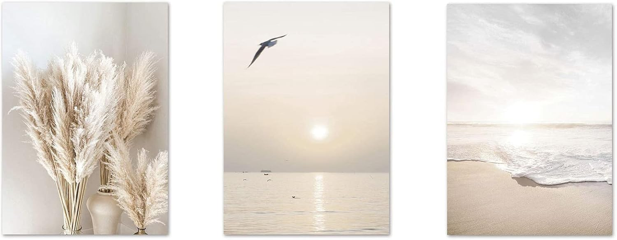 3Pcs Beige Grass Sunset Beach Palm Tree Canvas Painting Nordic Posters and Prints Wall Pictures for Living Room Decor