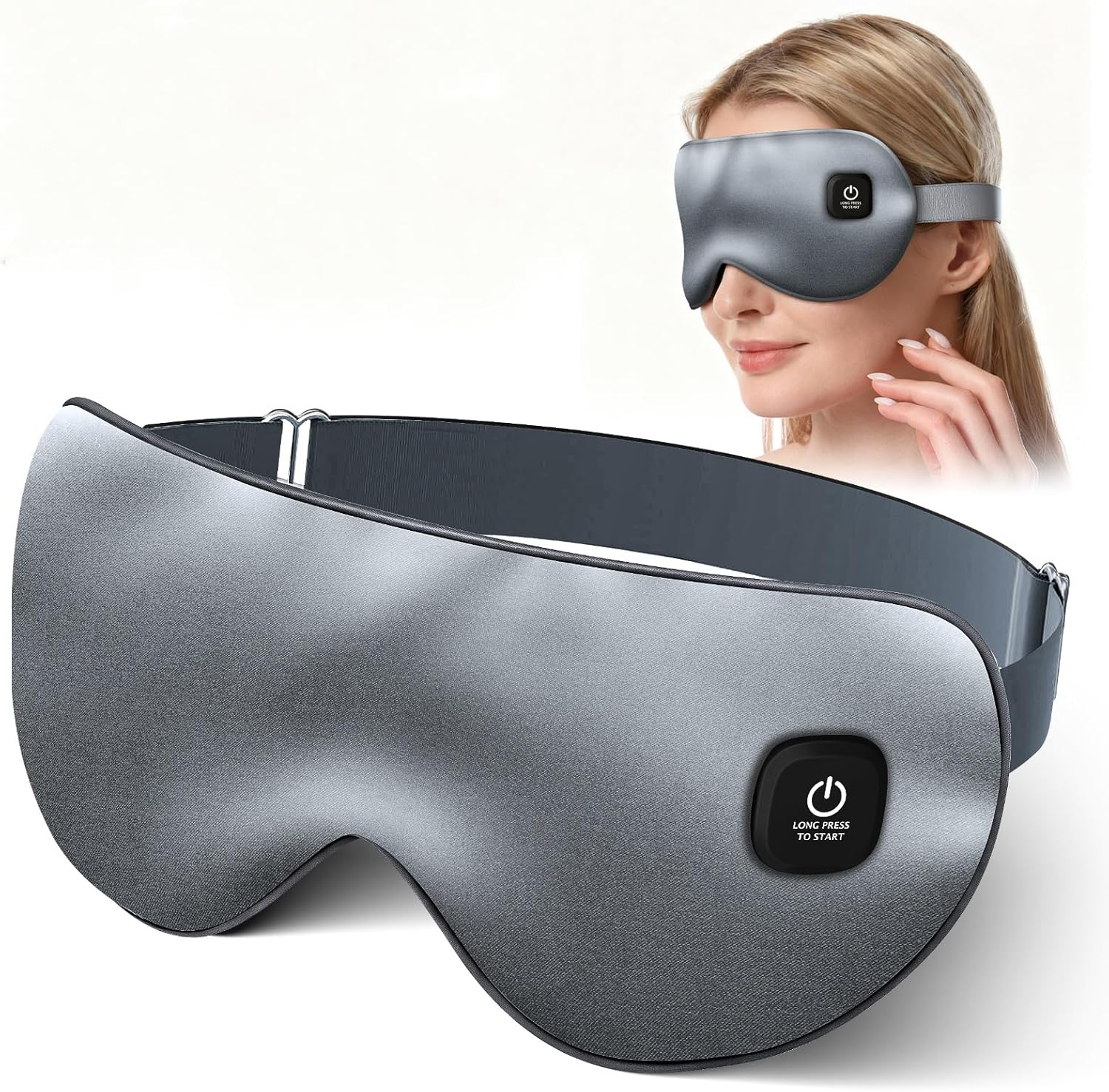 Heated Eye Mask for Dry Eyes, Silk Warm Eye Compress Sleep Mask with 3 Heat Levels & Auto Shut-Off, Washable Light-Blocking Heated Eye Mask for Blepharitis & Eye Fatigue Relief, Grey