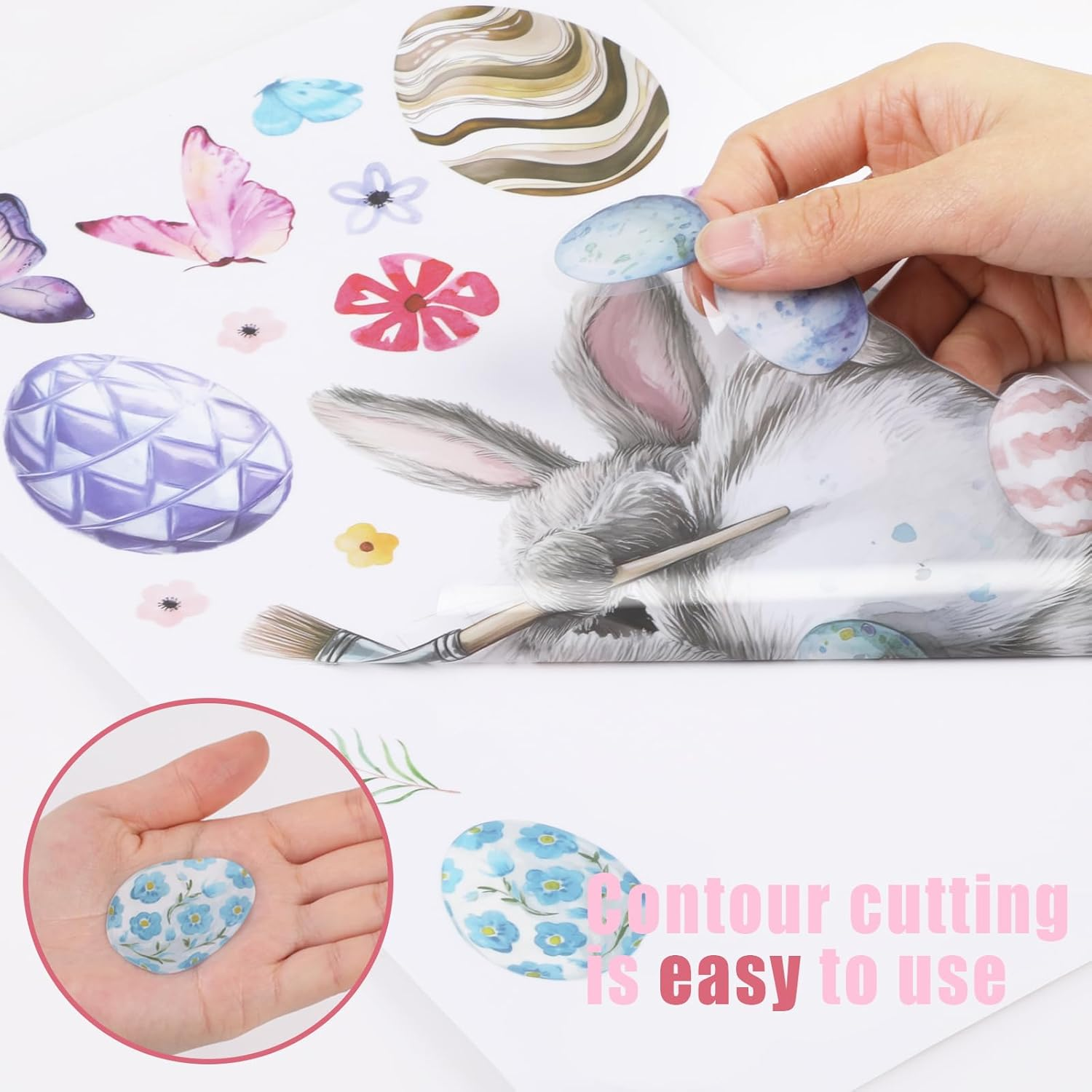 Hianjoo 118 PCS Easter Window Cling, 9 Sheets Easterday Bunny Window Stickers PVC Static Painting Style Sticker with Cute Rabbit Eggs Carrot Car Happy Easter, Flower Butterfly for Festival Decoration image number 5