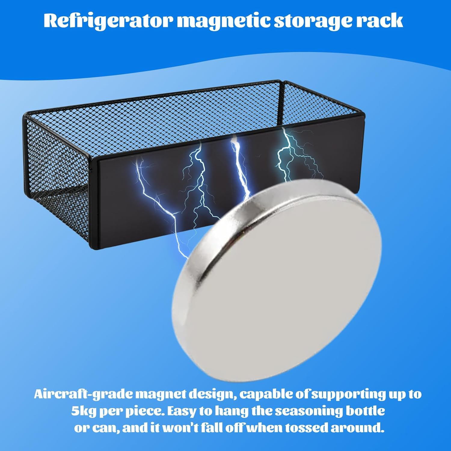 Spice Rack, No Drilling, Magnetic, Standing, Space-Saving, Fridge Spice Organiser, Fridge Magnetic Shelf, Kitchen Organiser Kitchen Shelf for Spices Bottle, Load Capacity 7.5 Kg, Black, 16 X 12 X 8 Cm image number 2