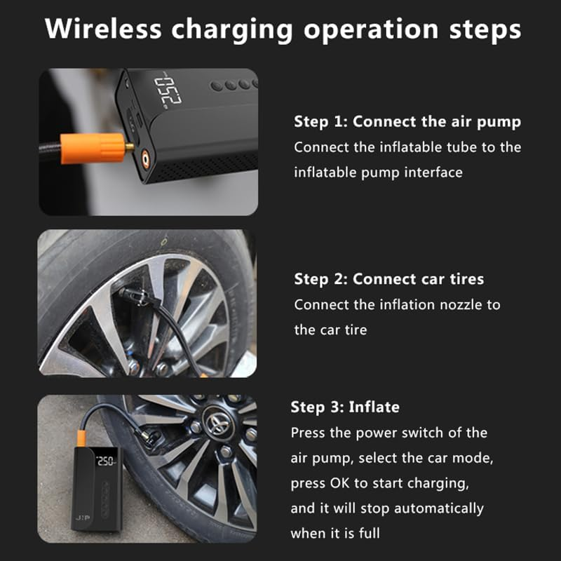 2000A Car Jump Starter with Air Compressor& LED Light, 150PSI Portable Tire Inflator, 12V Battery Booster, LCD Display - Black