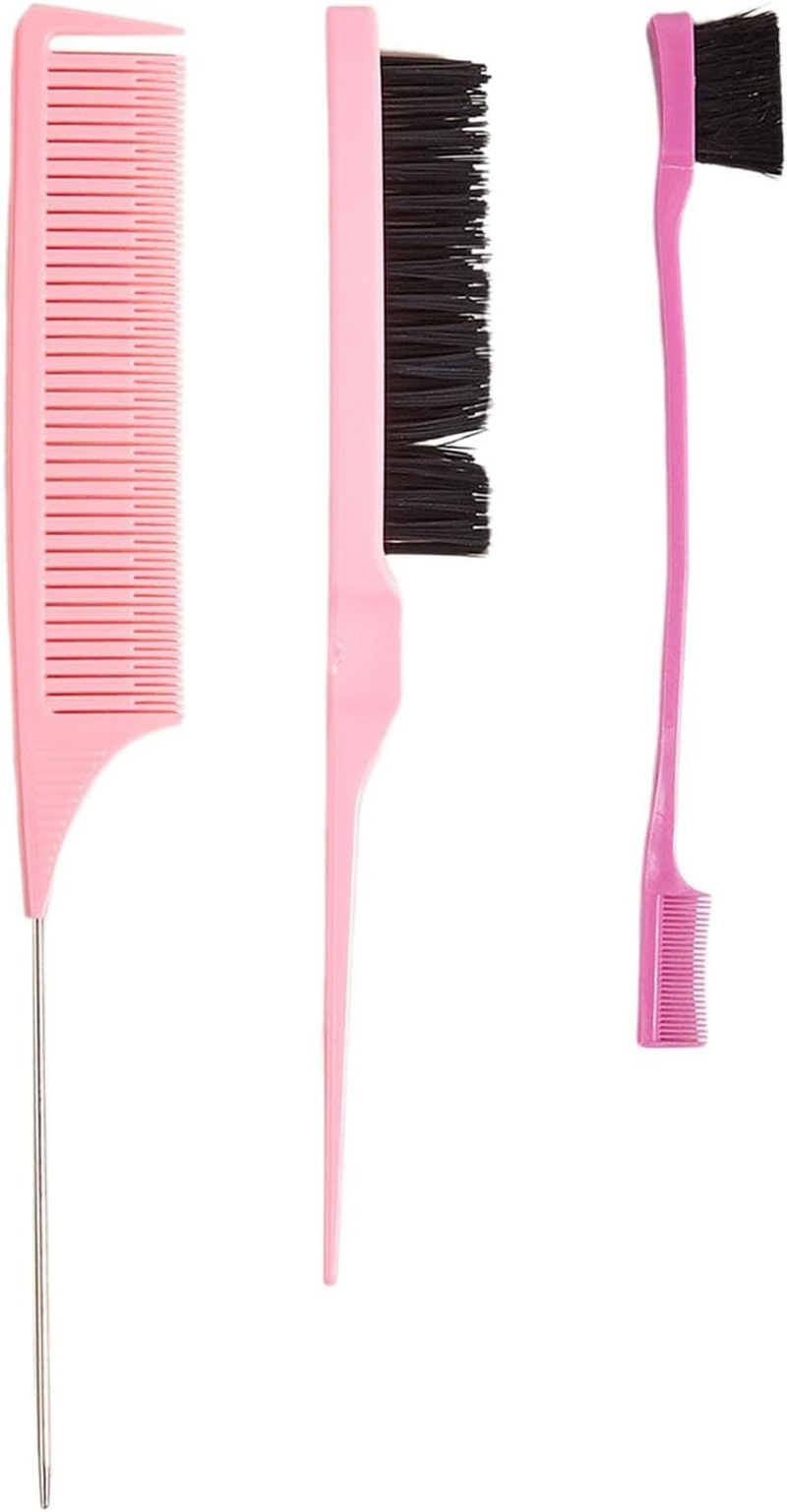 Eigell 3 Pieces Hair Styling Comb Set, Pin Tail Combs Sturdy Slick Brush Set Bristle Hair Brush Edge Brush for Smoothing Hair & Flyaways