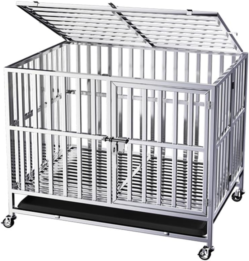 PORIYA 94Cm Foldable Heavy-Duty Metal Dog Cage with 2 Lockable Doors, Chew-Proof Dog Crate, Removable Tray，Indoor & Outdoor Portable Cage for Large Dog image number 4