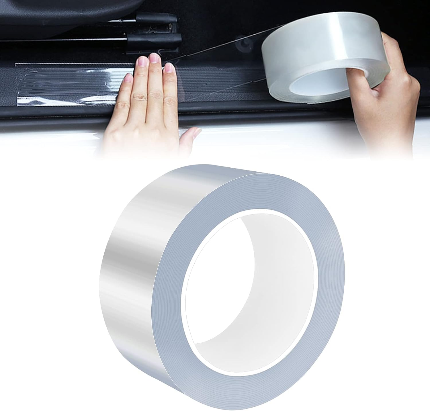 Car Door Sill Protector Bumper, Car Door Protector 3D Carbon Fiber Car Wrap Film Vinyl Automotive Wrap Film Car Door Sill Protection Car Door Edge Guards Strip Anti-Collision Fits (Black)