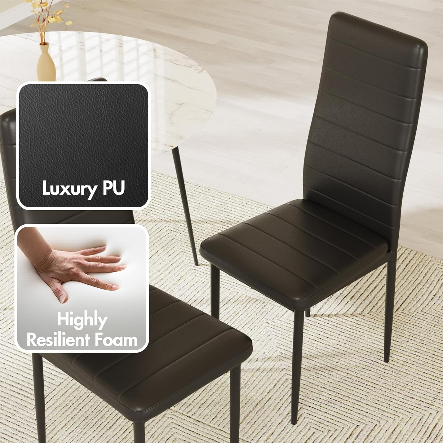 Advwin Dining Chairs Set of 4 Kitchen Chair Reading Seating Nursing Seats Home Furniture for Dining Room Living Room Cafe Meeting Room PVC Black image number 2