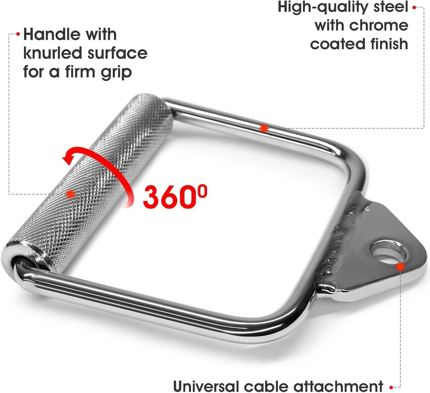 Yes4All Double D Row Handle Cable Attachment for Weight Workout, Cable Machine Accessories for Home Gym, LAT Pull down V Bar with Capacity up to 880LBS - A. Single D Handle - Chrome image number 4