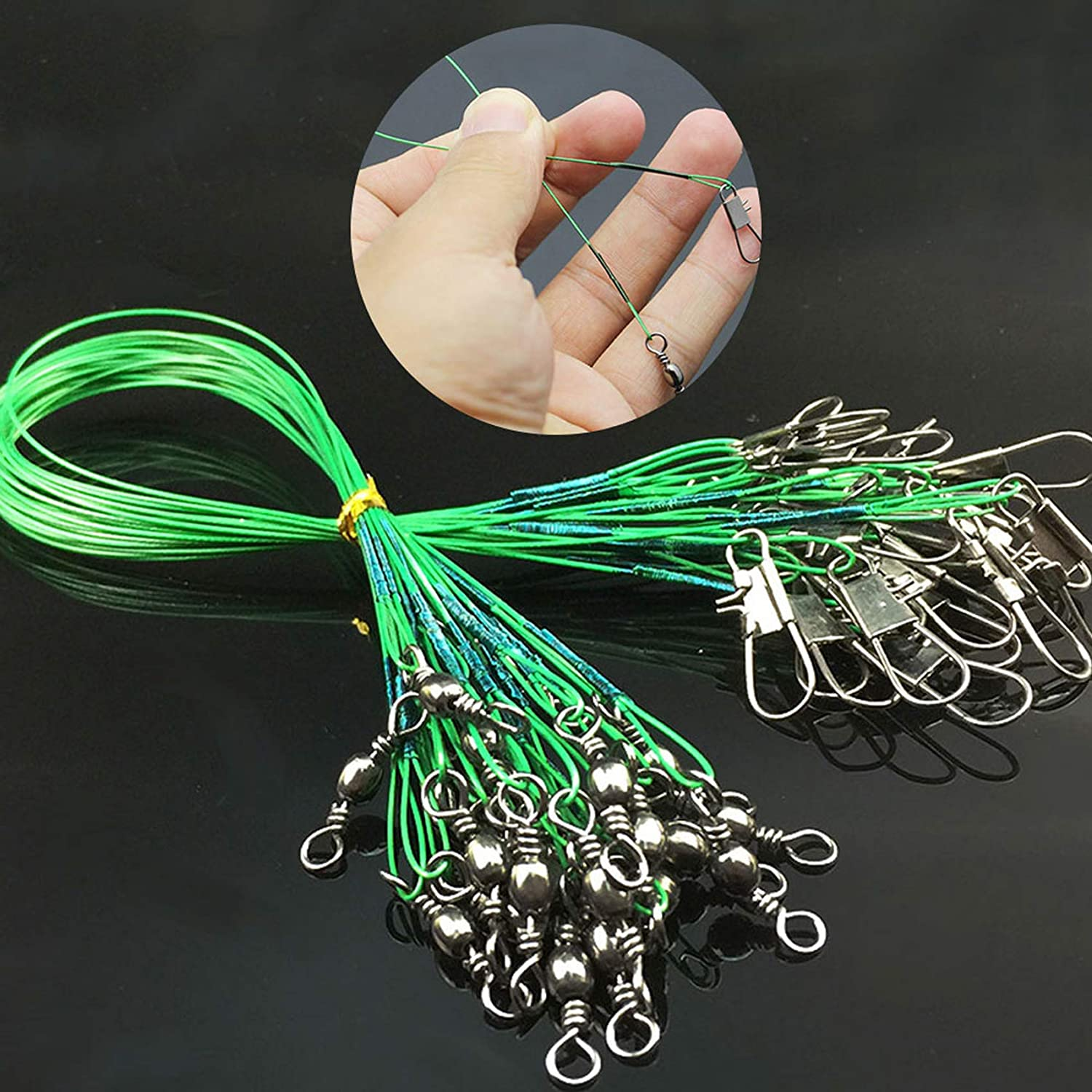 Yitaocity 60Pcs 3 Size Fishing Wire Leaders Nylon-Coated Fishing Line Wire Leaders with Swivels and Snaps Kits Connect Tackle Lures Rig image number 1