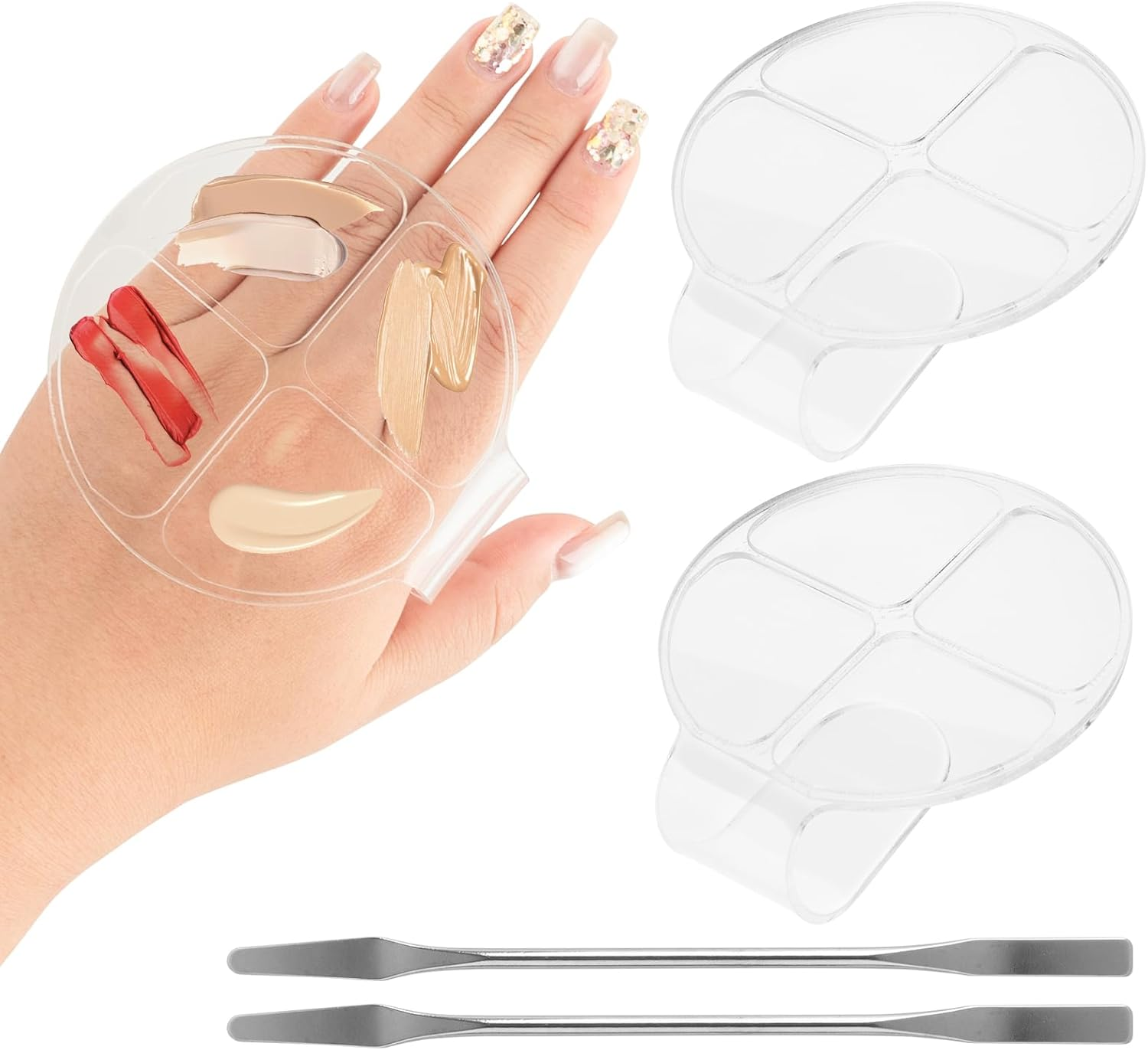 AUEAR, 2 Pack Hand Makeup Mixing Palette Handheld Clear Cosmetic Nail Art Manicure with Pieces Spatula for Foundation image number 1