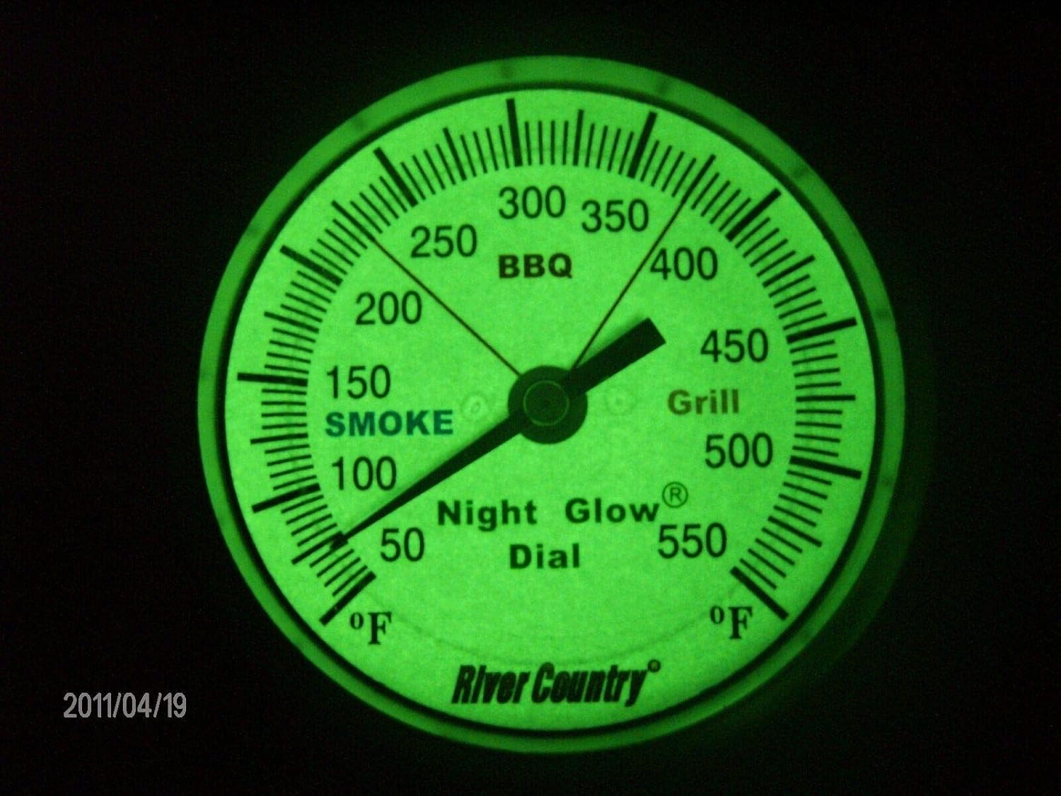 River Country 2" Night Glow' Glow in the Dark Adjustable BBQ Grill, Smoker & Pit Thermometer Temperature Gauge (50-550) image number 2