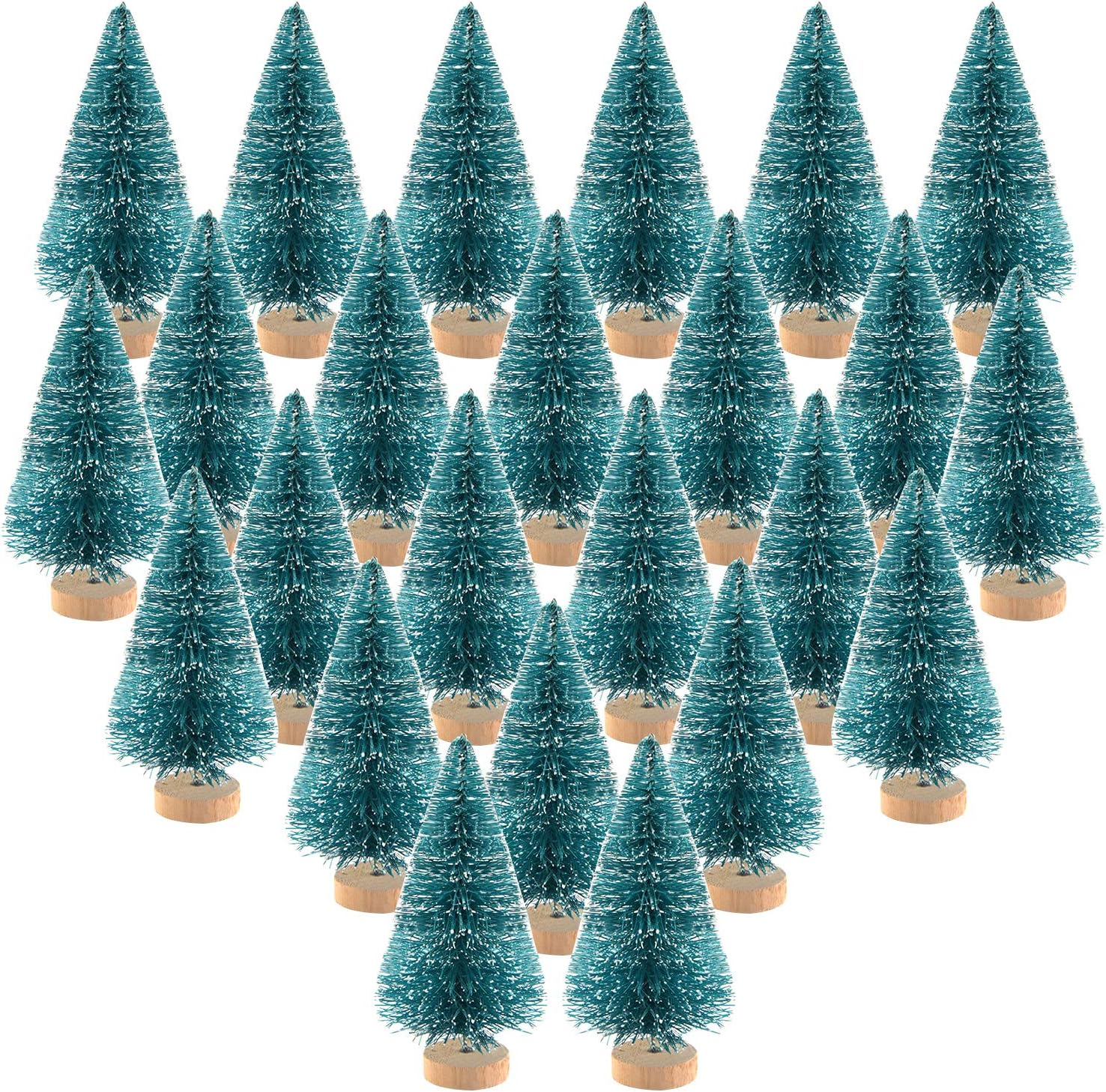 KUUQA 24Pcs Mini Sisal Trees Bottle Brush Trees Mini Pine Trees with Wood Base Snow Frosted Trees Winter Snow Ornaments Tabletop Trees for Christmas Decorations DIY Room Decor Diorama Models image number 2