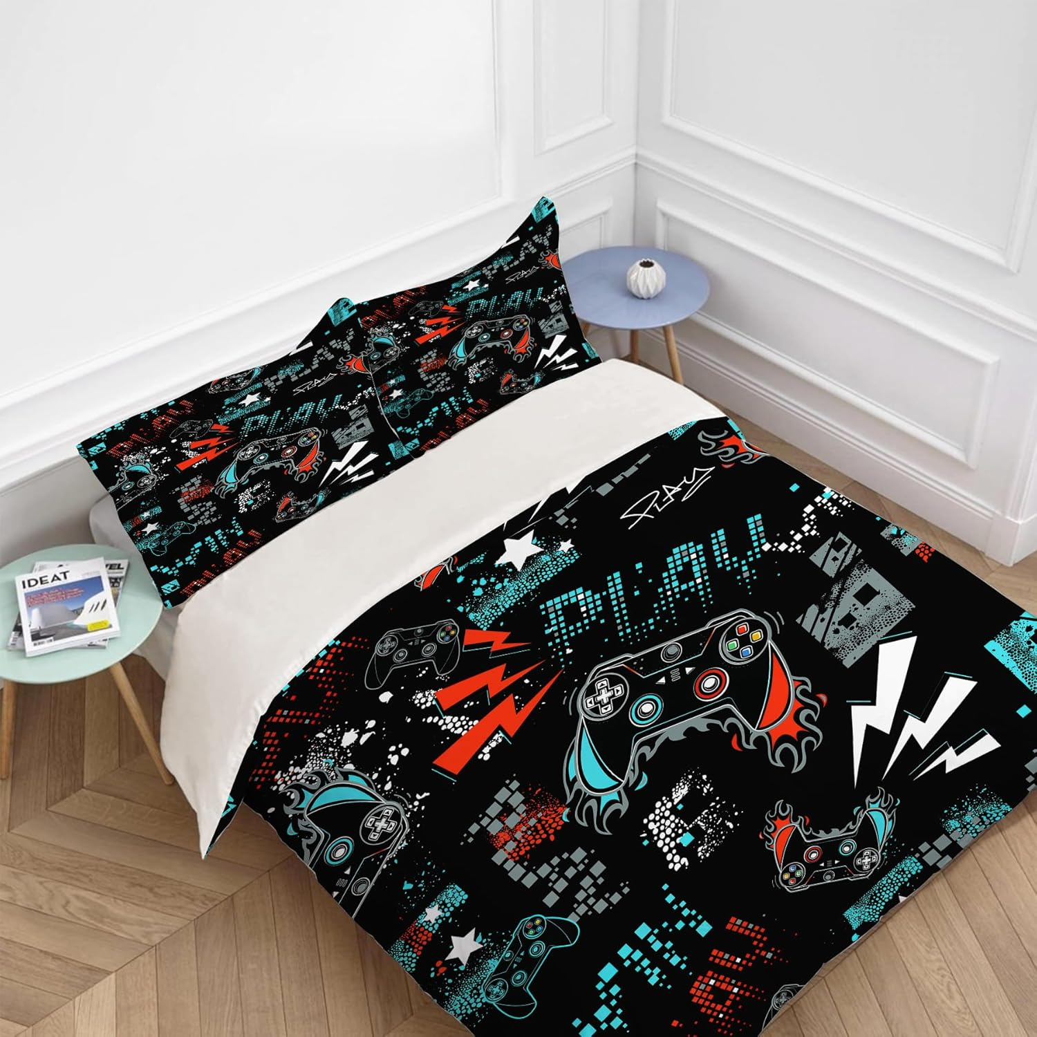 UIAMT Gaming Bedding Set Twin Queen King Full Size Gamer Comforter Set for Kids Teens Boys Girls Man Women Bedroom Decor Video Game Cozy Quilt Bedspread Gamepad Bed Duvet Cover Gifts 80"X90"