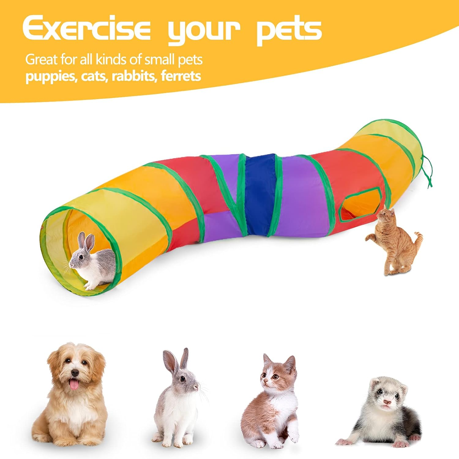 Sheldamy Cat Tunnel, S-2-Way Cat Tunnels for Indoor Cats, Collapsible Cat Play Tunnel, Interactive Toy Maze Cat House with 1 Play Ball for Cats, Puppy, Kitty, Kitten, Rabbit (Multicolor) - Blue,Multicolor image number 5