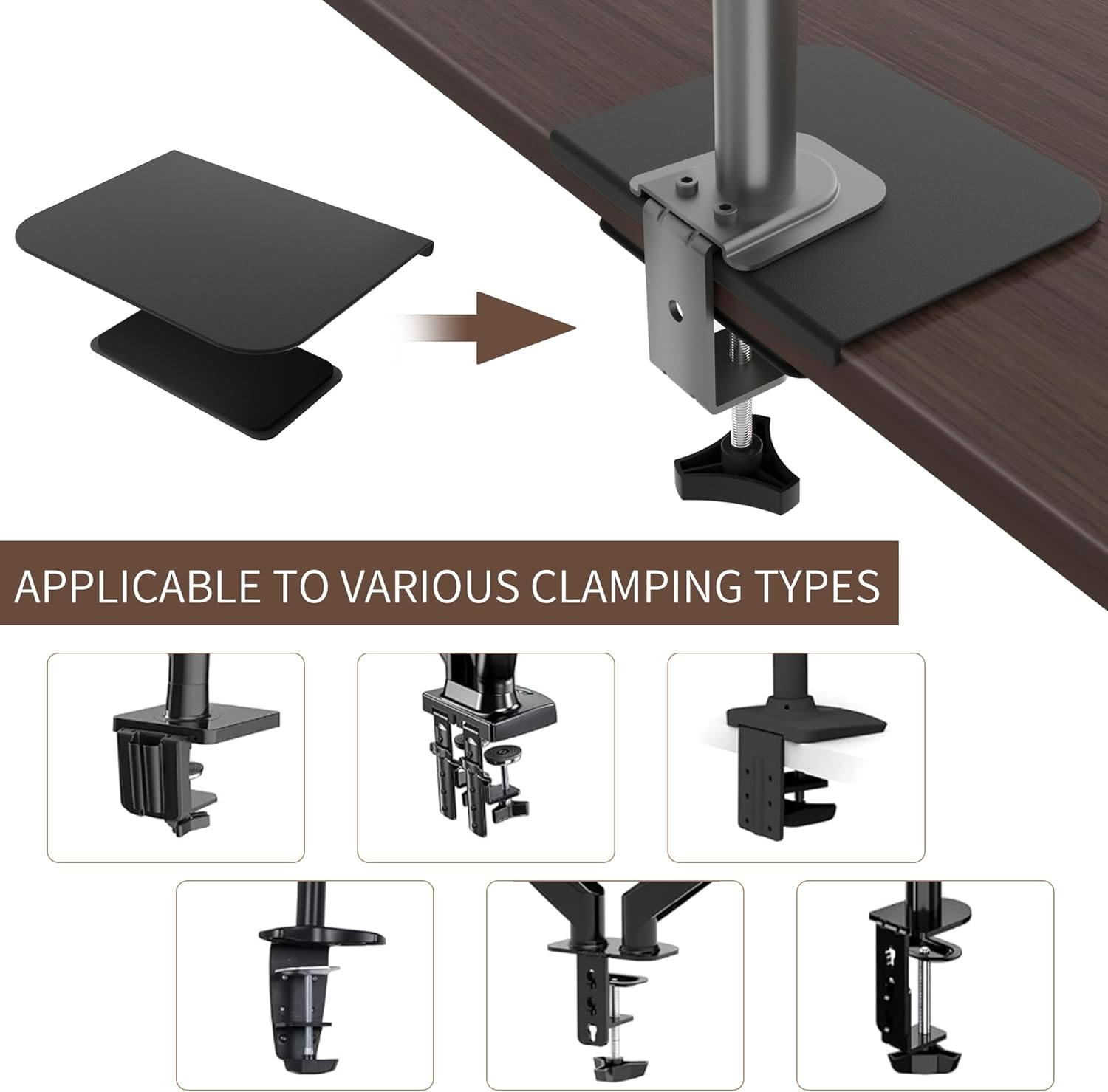 ERGOMAKER Monitor Arm Reinforcement Plate, Monitor Mount Protect Desktop with Anti-Slip Steel Top Plate Reinforcement, Fits Most Monitor Stand C Clamp Installation (Black) - Black image number 2