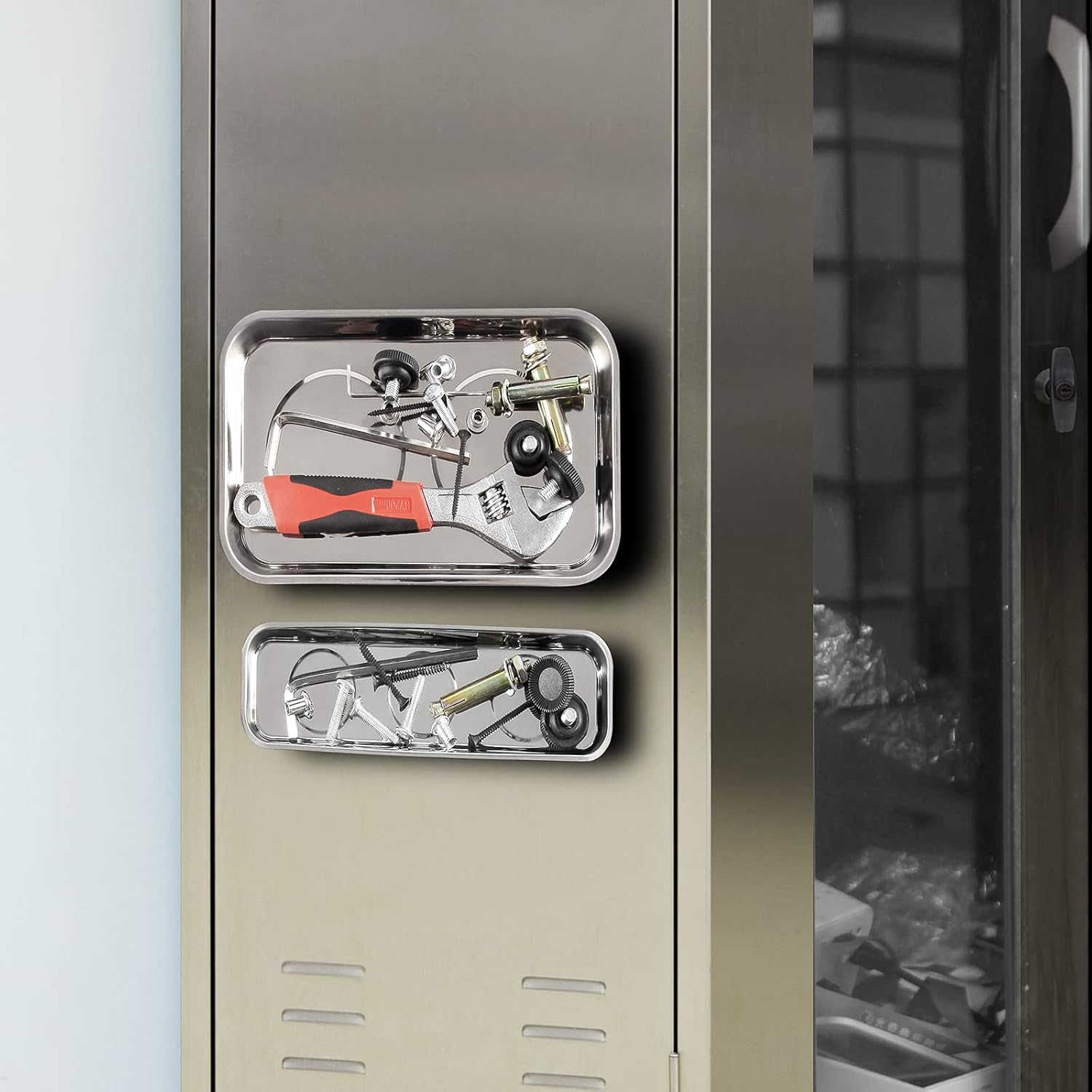 3 Pieces Magnetic Trays Set Stainless Steel Magnet Tool Tray Parts Holder for Screws, Sockets, Bolts, Pins, Mechanic'S and Automotive image number 3