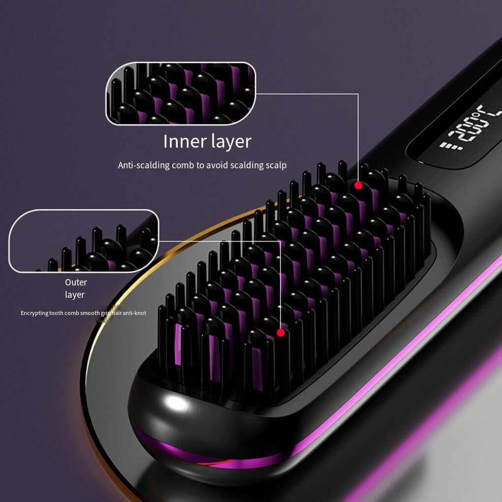 Cordless Straightener Compact Portable Straightening Hot Comb Straightening Easy to Straightener Styling Anywhere Comb, Black image number 1