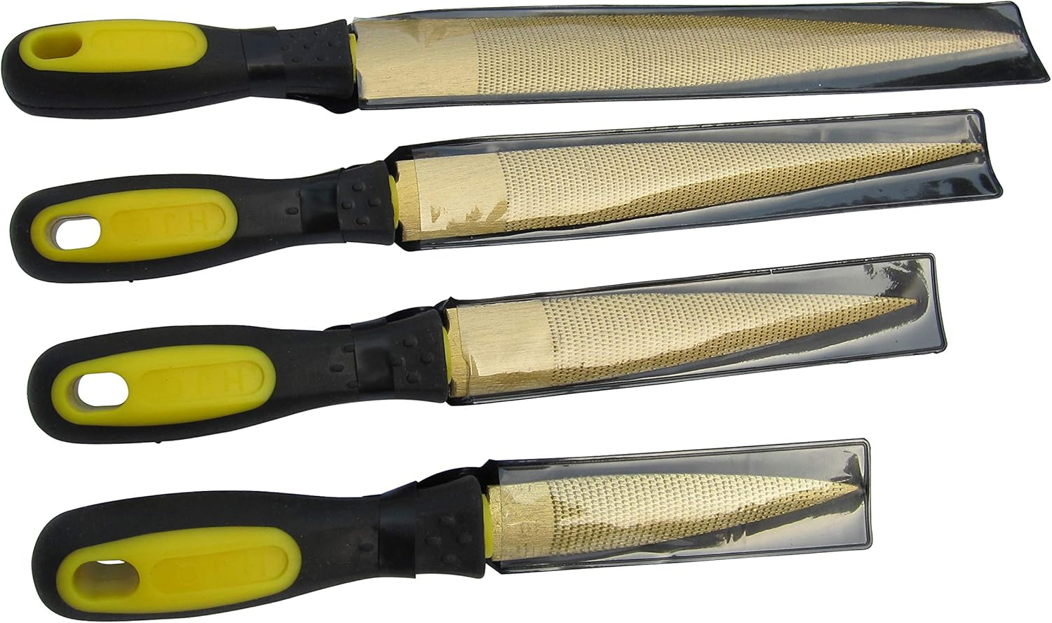 Golden Wood Rasp 4Piece Set, Fine Coarse Cut, 4"-6"-8"-10", Tapered Rasp for Wood, Leather, Soft Metals, Soft Plastic, Big Comfort Massage Handle Grip, Quality High Carbon Steel Rasp File 4-Pack image number 2