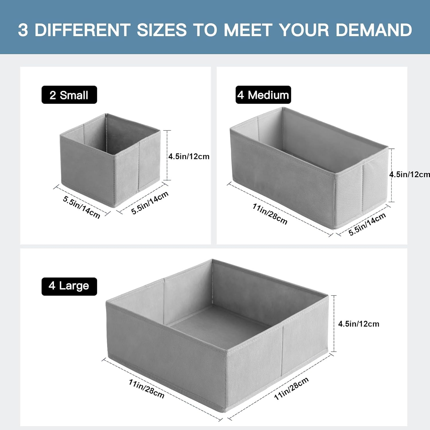 LEFAFA Drawer Organizer Clothes, 10 Pack Dresser Organizer Bins, Foldable Fabric Closet Organizers and Storage, Drawer Dividers for Nursery, Bedroom, Baby Clothes, Underwears, Sock (Grey)