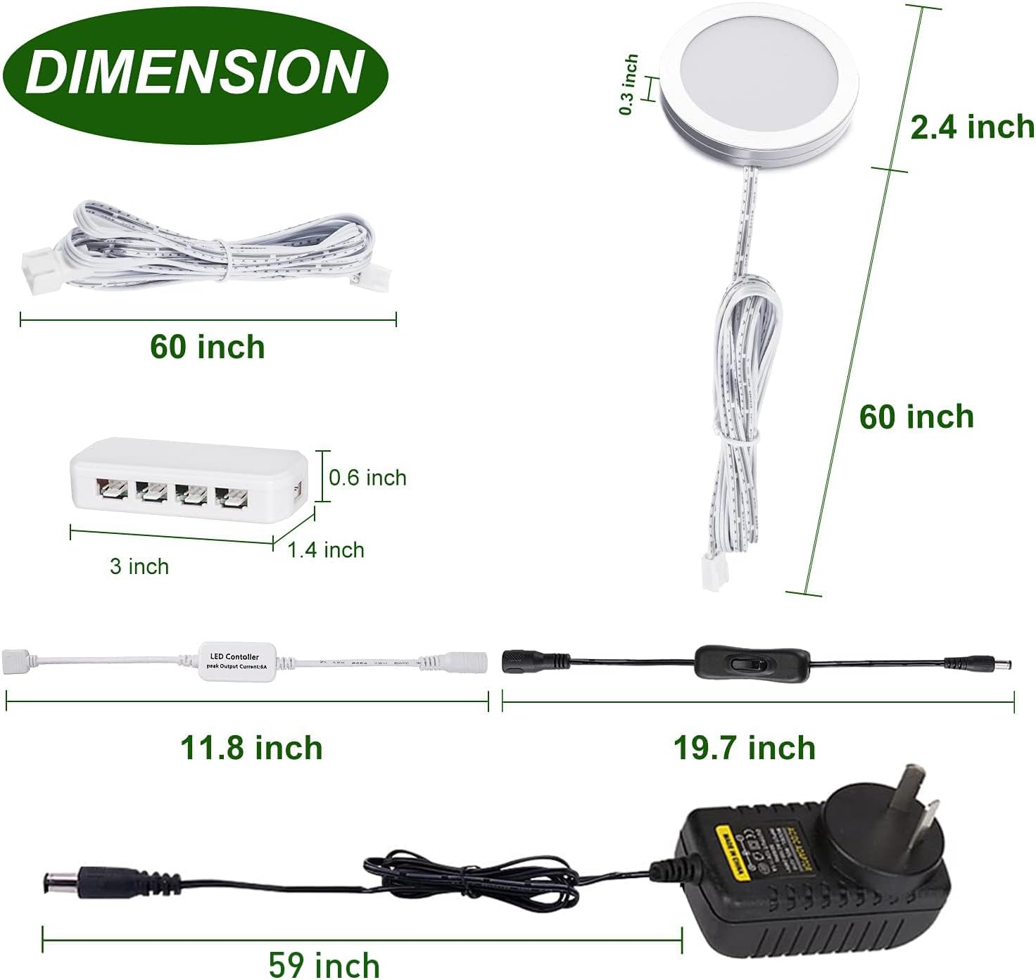 AIBOO LED under Cabinet Puck Lights CCT Light Color Temperature Adjustable Warm+White Double Color with Dimmable RF Remote Controller for Kitchen Shelf Ambiance Display Lighting (8 Lights, 24W) (8) image number 5