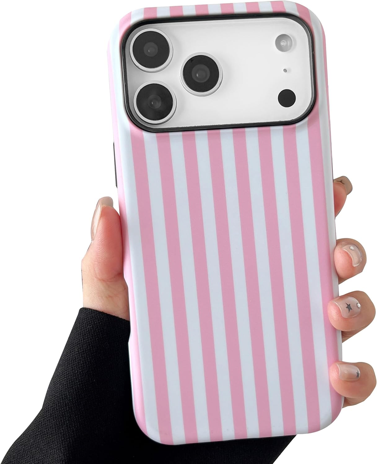 TQLGY for Iphone 17 Case, Cute Striped Phone Case Shockproof Slim Soft TPU and Hard PC Protective Cover for Women Girls, Hot Pink